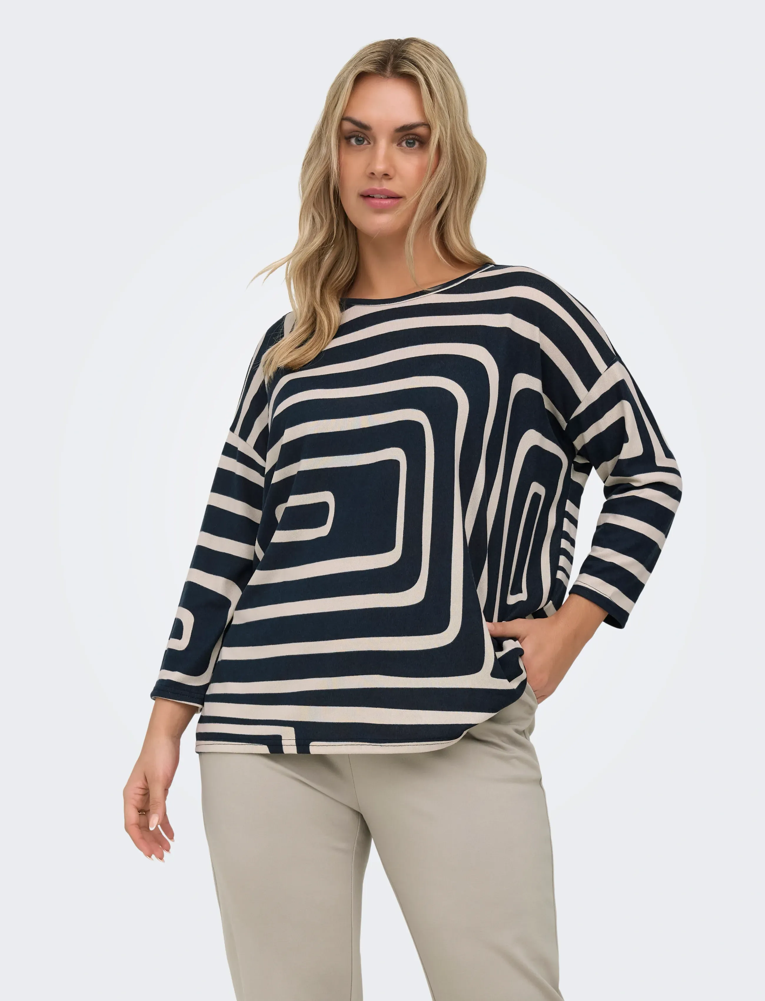 ONLY Carmakoma Caralba 3/4 Top Noos, 46-48, T-shirts & Oberteile, Creme - Long-sleeved, Frauen