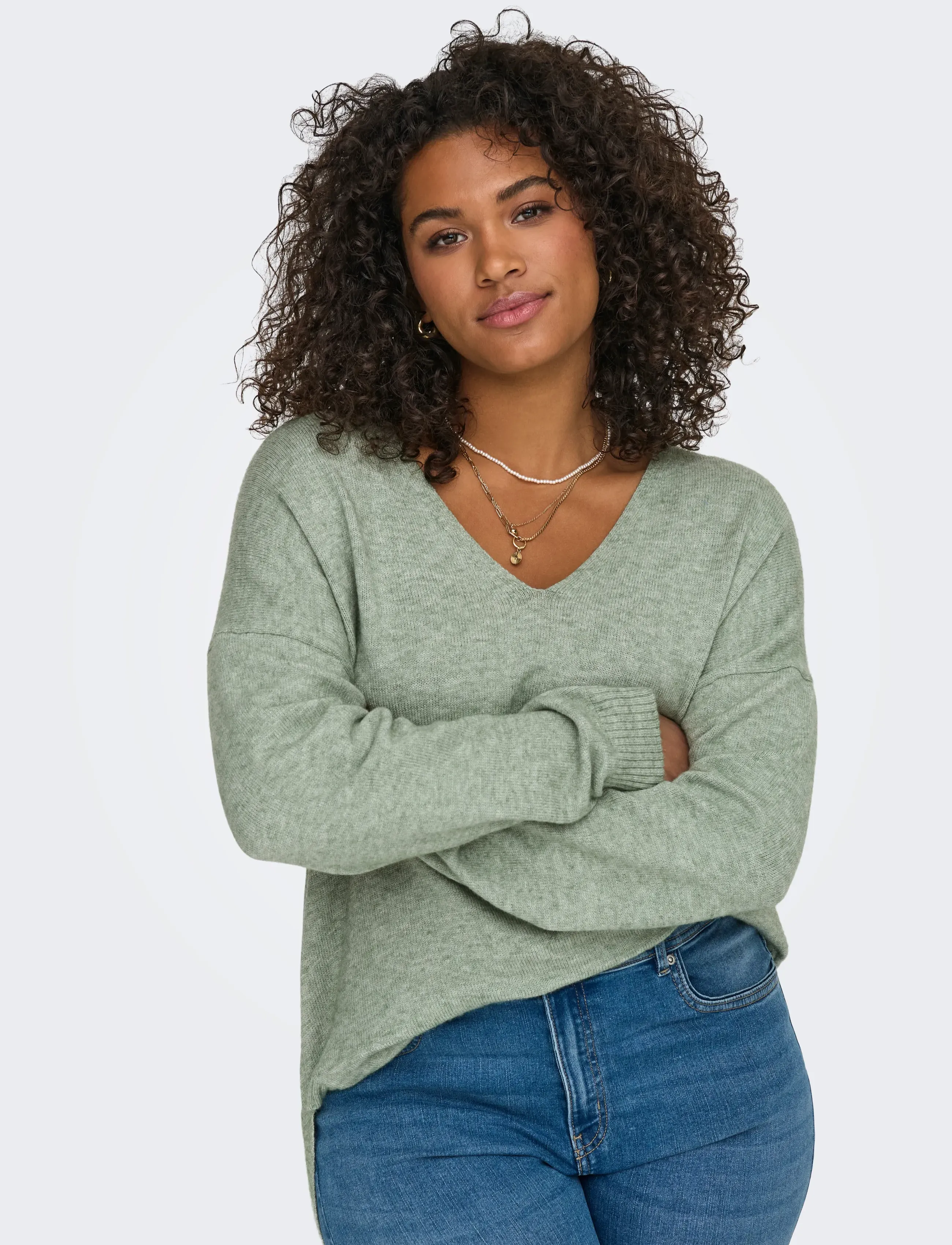 ONLY Carmakoma - CARMARGARETA LS PULLOVER KNT NOOS - striktrøjer - basil - 4