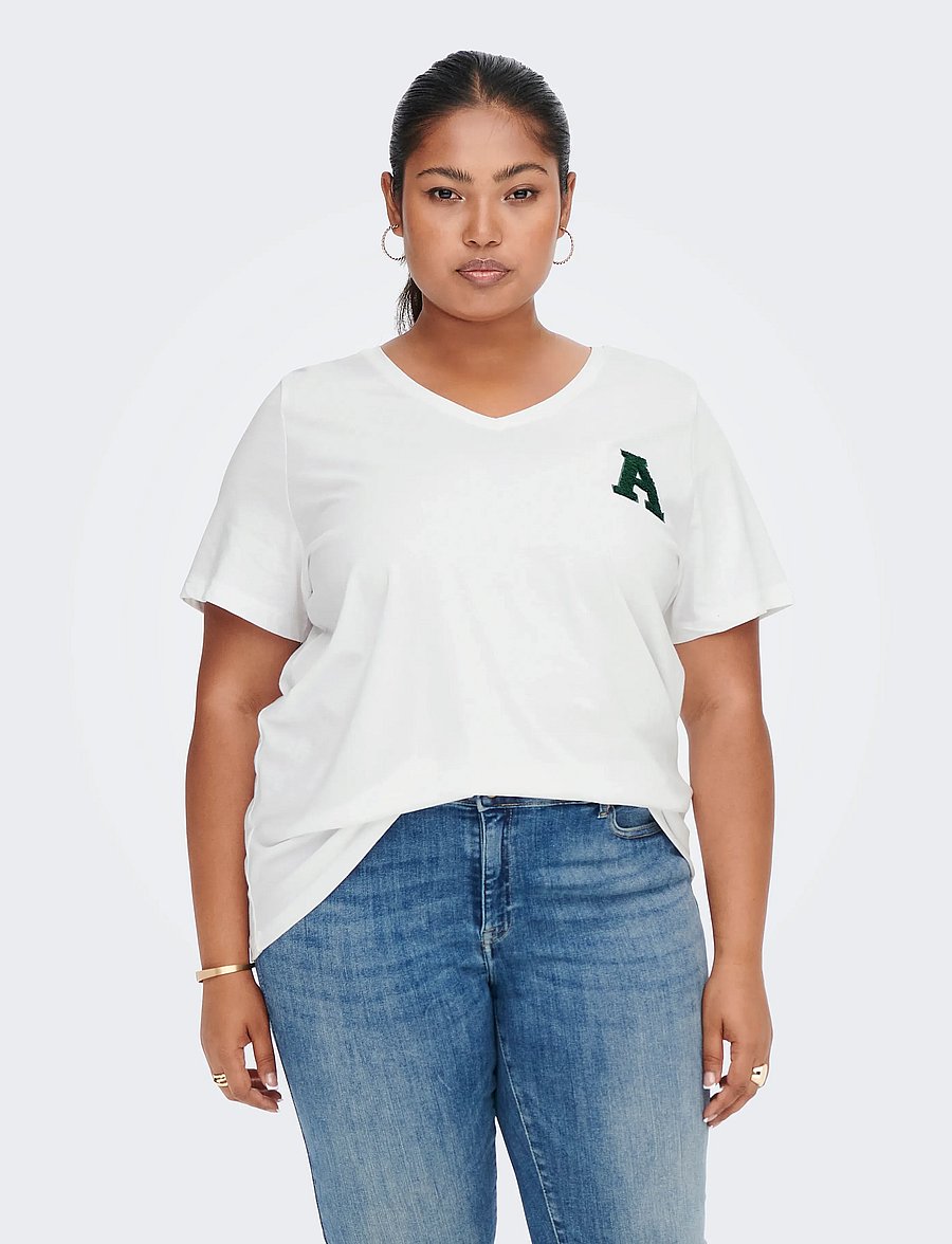 ONLY Carmakoma - CARELODIE SS V-NECK TEE JRS - rudens drabužiai - bright white - 0