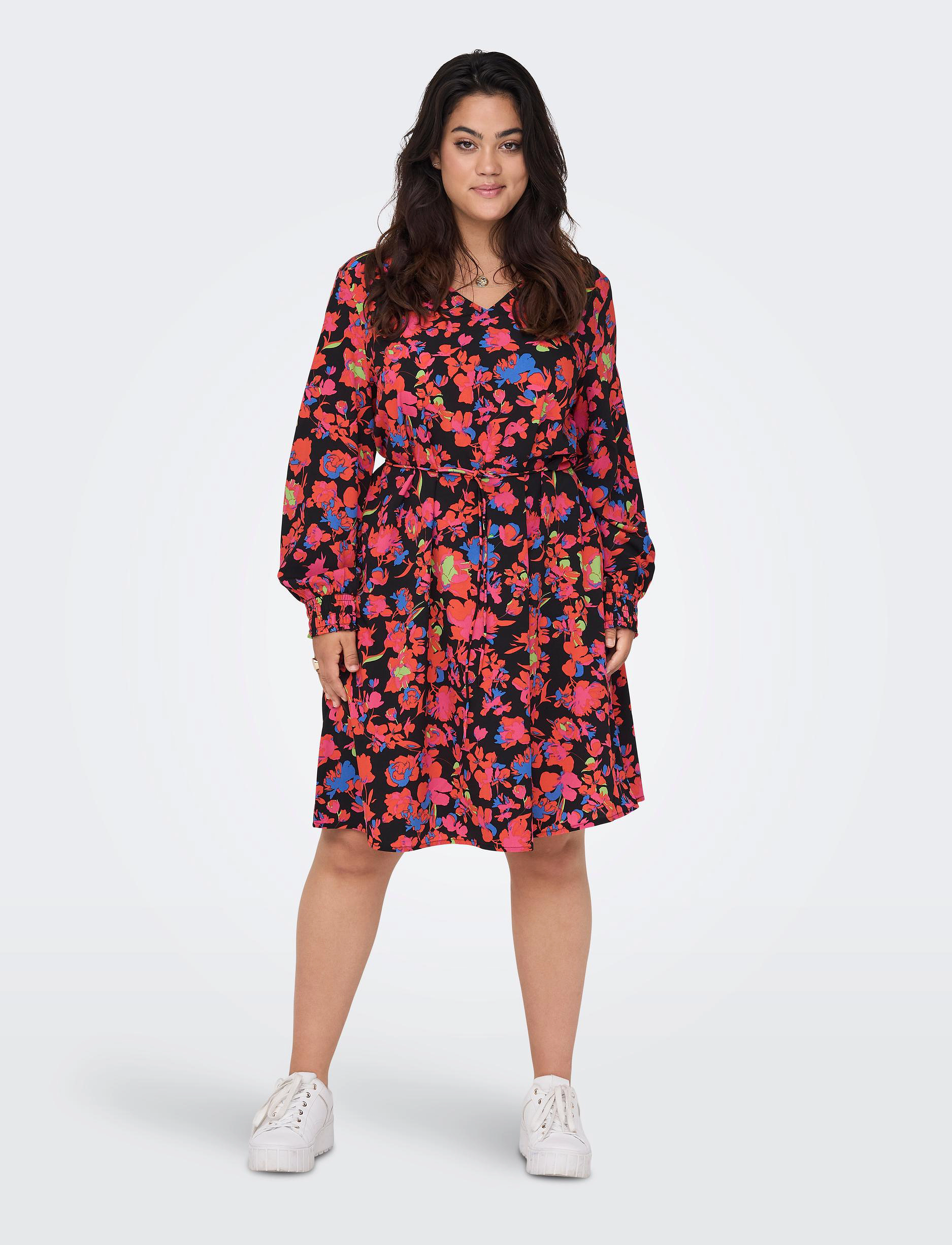ONLY Carmakoma - CARNALA LIFE LS V-NECK KNEE DRESS AOP - black - 4