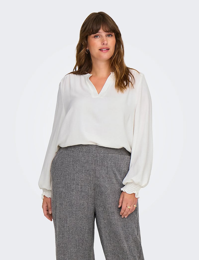 ONLY Carmakoma - CARMETTA LIFE V-NECK LS TOP WVN NOOS - langärmlige blusen - cloud dancer - 0