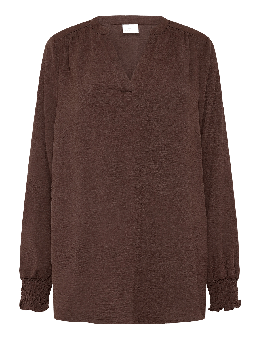 ONLY Carmakoma - CARMETTA L/S V-NECK TOP WVN NOOS - langärmelige blusen - coffee bean - 0