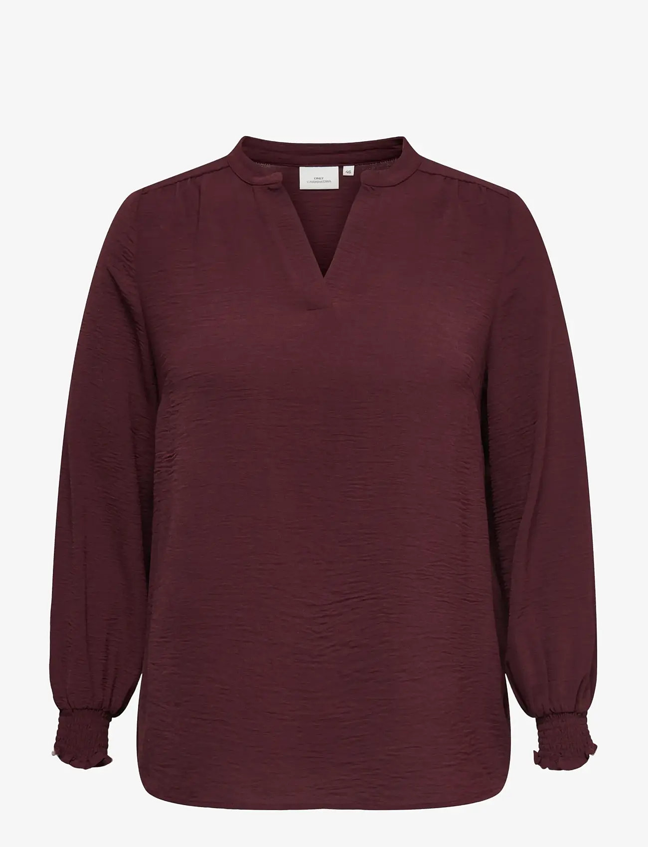 ONLY Carmakoma - CARMETTA V-NECK LS TOP WVN NOOS - langärmlige blusen - tawny port - 1