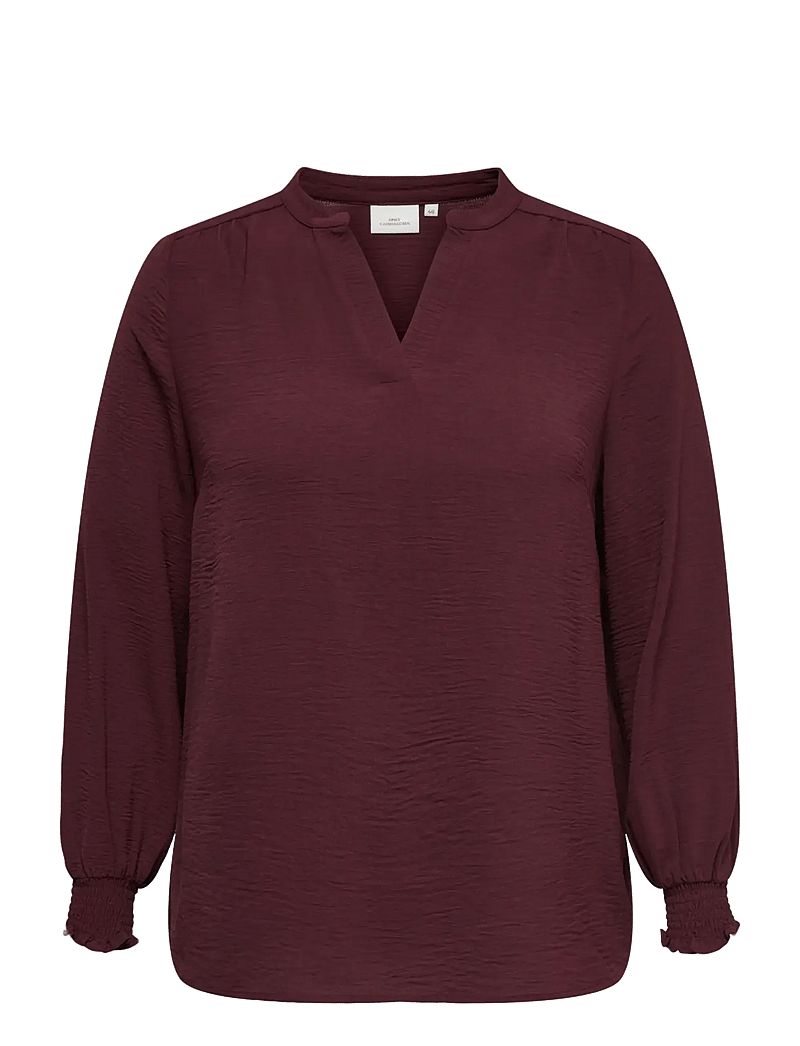 ONLY Carmakoma - CARMETTA V-NECK LS TOP WVN NOOS - langärmlige blusen - tawny port - 1