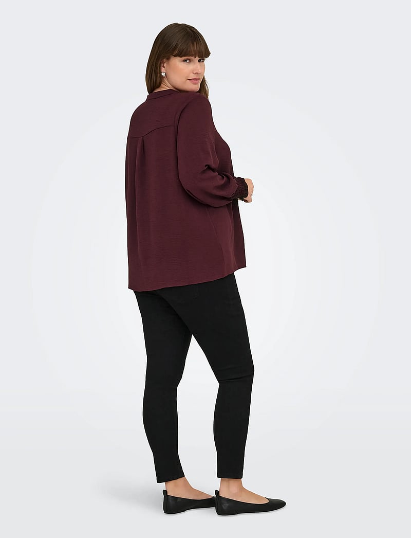 ONLY Carmakoma - CARMETTA V-NECK LS TOP WVN NOOS - langärmlige blusen - tawny port - 3