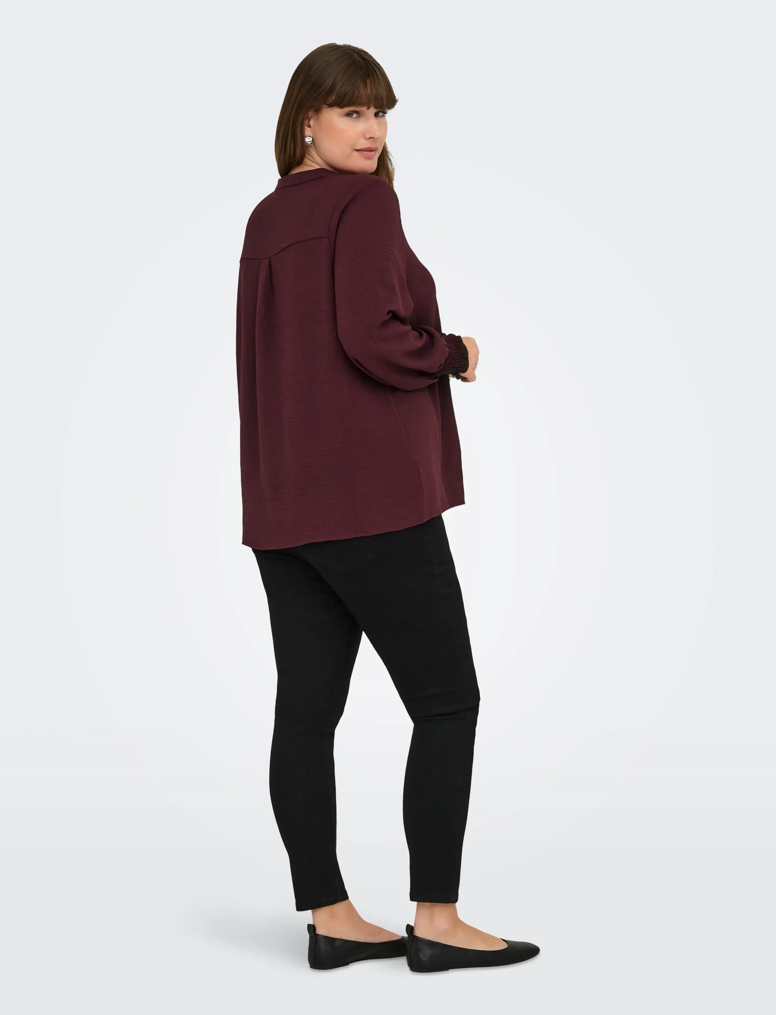 ONLY Carmakoma - CARMETTA L/S V-NECK TOP WVN NOOS - langermede bluser - tawny port - 3