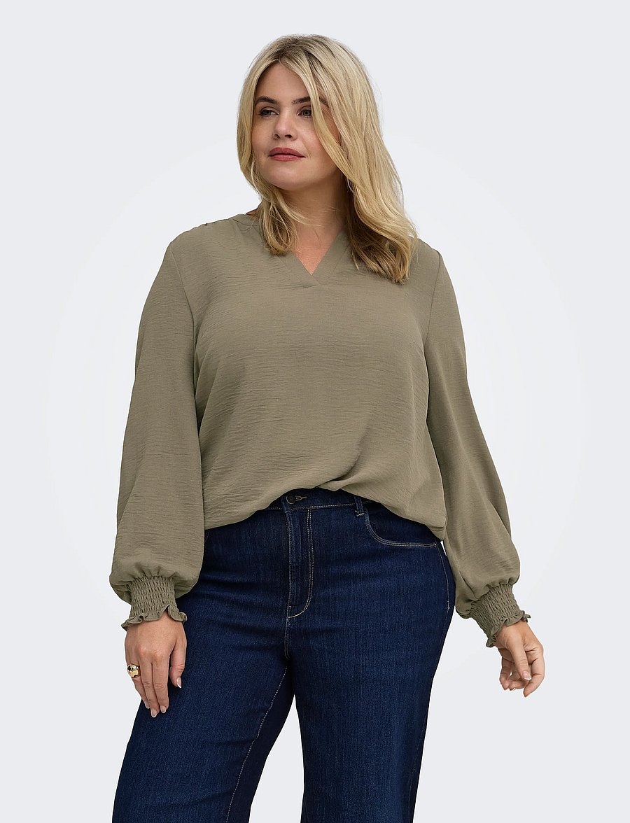 ONLY Carmakoma - CARMETTA L/S V-NECK TOP WVN NOOS - pikkade varrukatega pluusid - walnut - 0