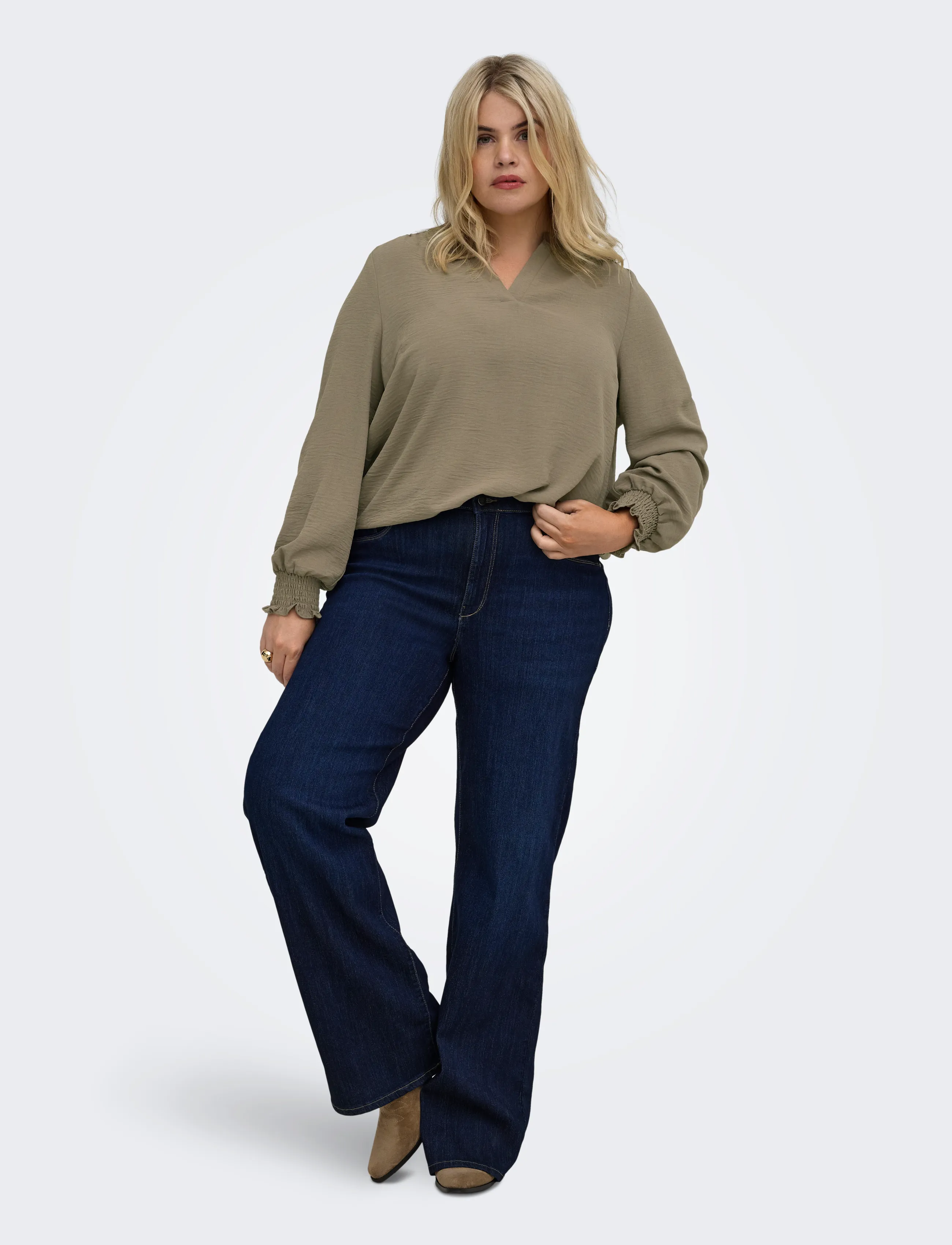 ONLY Carmakoma - CARMETTA L/S V-NECK TOP WVN NOOS - pikkade varrukatega pluusid - walnut - 4