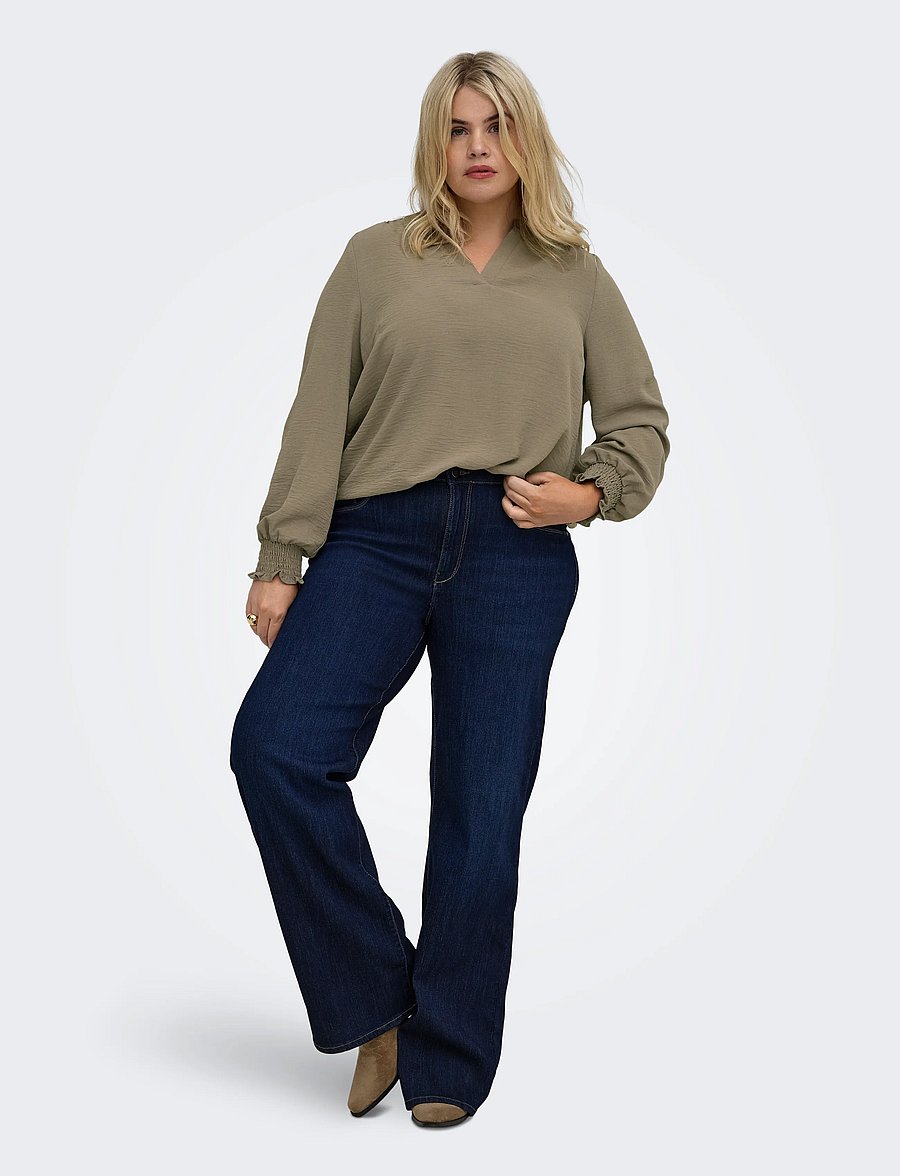 ONLY Carmakoma - CARMETTA L/S V-NECK TOP WVN NOOS - pikkade varrukatega pluusid - walnut - 4