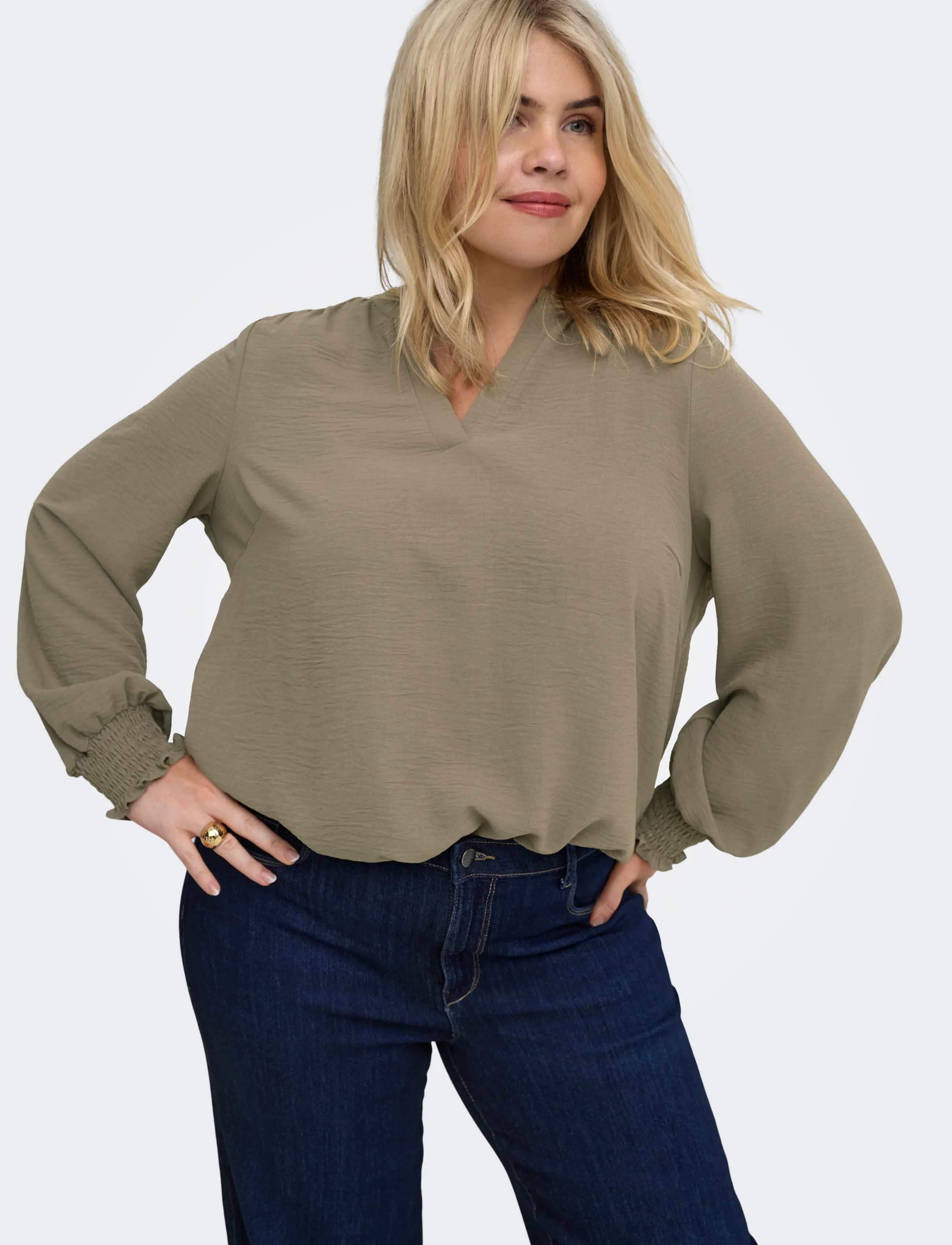 ONLY Carmakoma - CARMETTA L/S V-NECK TOP WVN NOOS - pikkade varrukatega pluusid - walnut - 5
