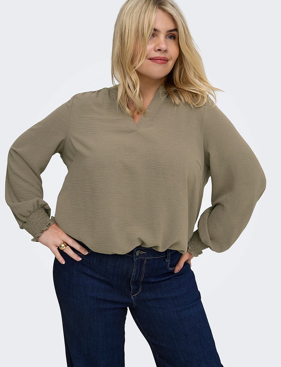 ONLY Carmakoma - CARMETTA L/S V-NECK TOP WVN NOOS - pikkade varrukatega pluusid - walnut - 5