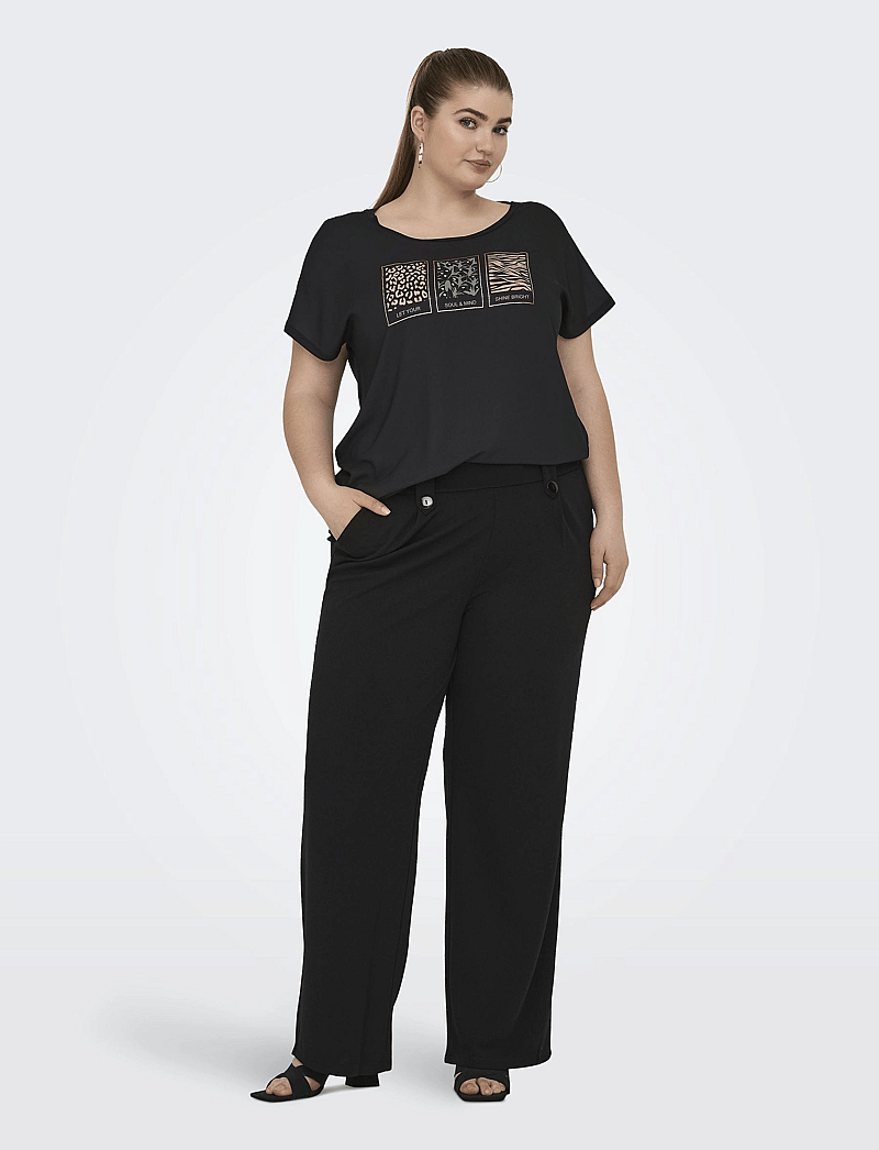 ONLY Carmakoma - CARSANIA BUTTON PANT JRS PNT NOOS - leveälahkeiset housut - black - 4