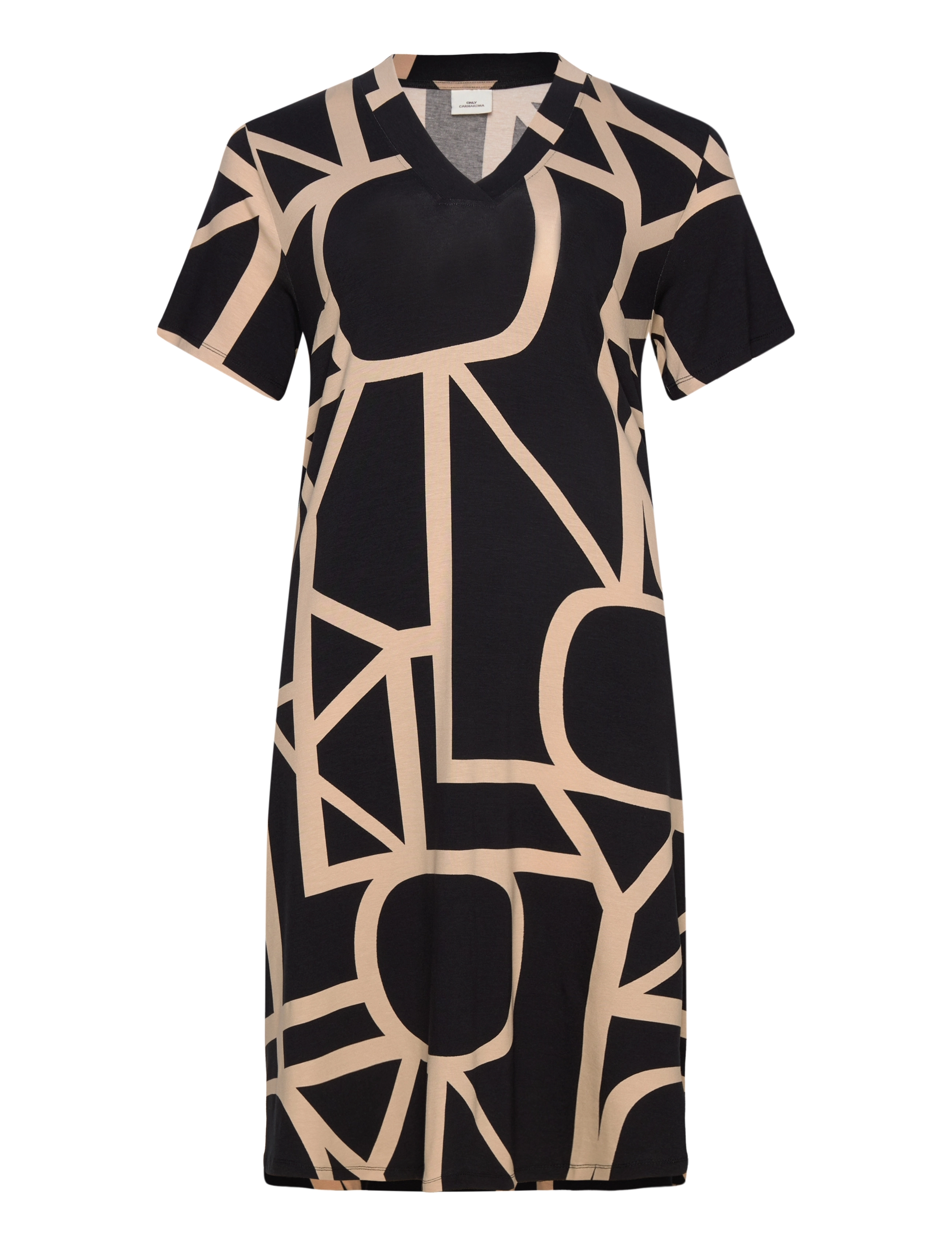 ONLY Carmakoma CARFYRLA S/S V-NECK BLK AOP DRESS NOOS - Tøj - BLACK / black