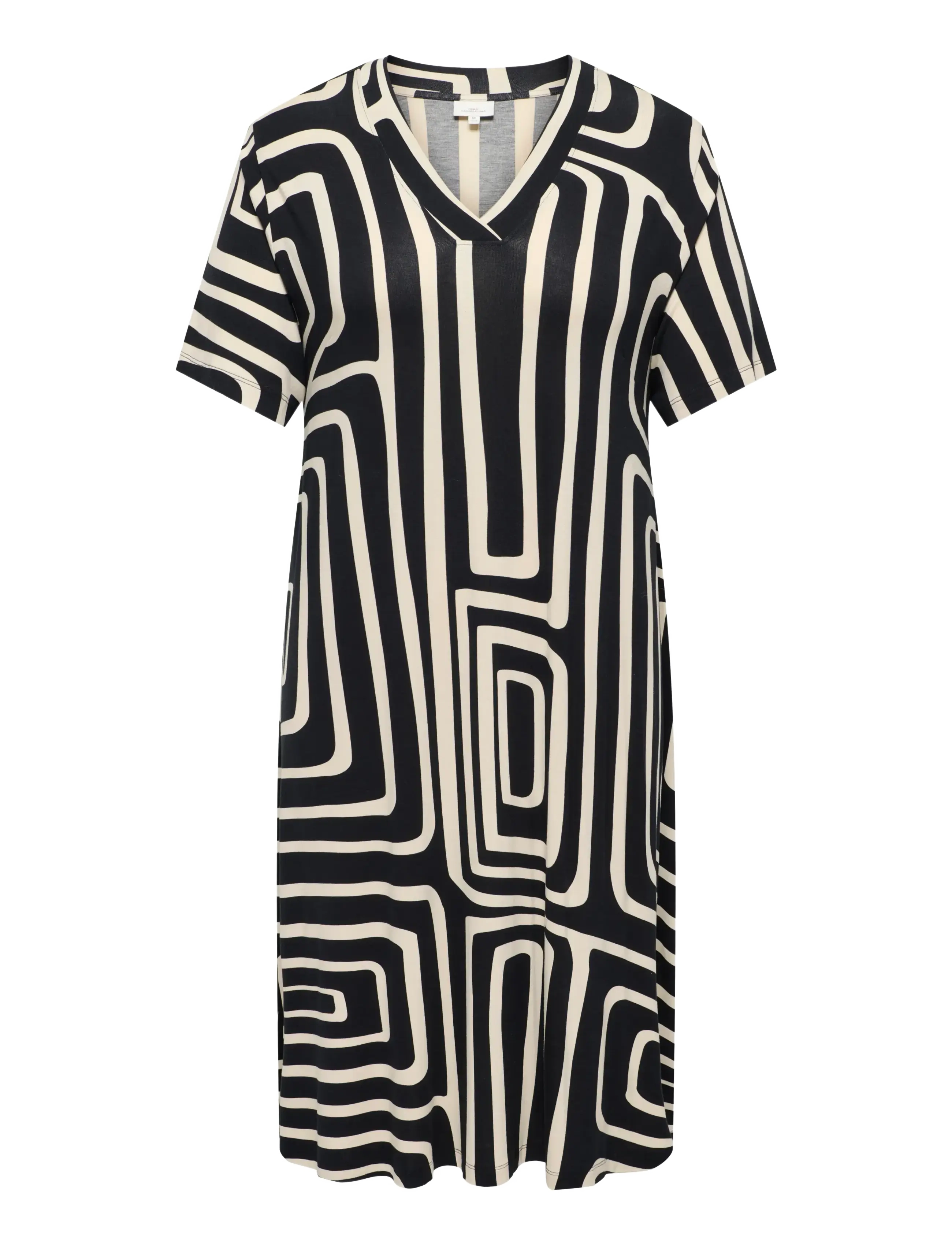 ONLY Carmakoma CARFYRLA S/S V-NECK BLK AOP DRESS NOOS - Midi Kjólar - BLACK / black