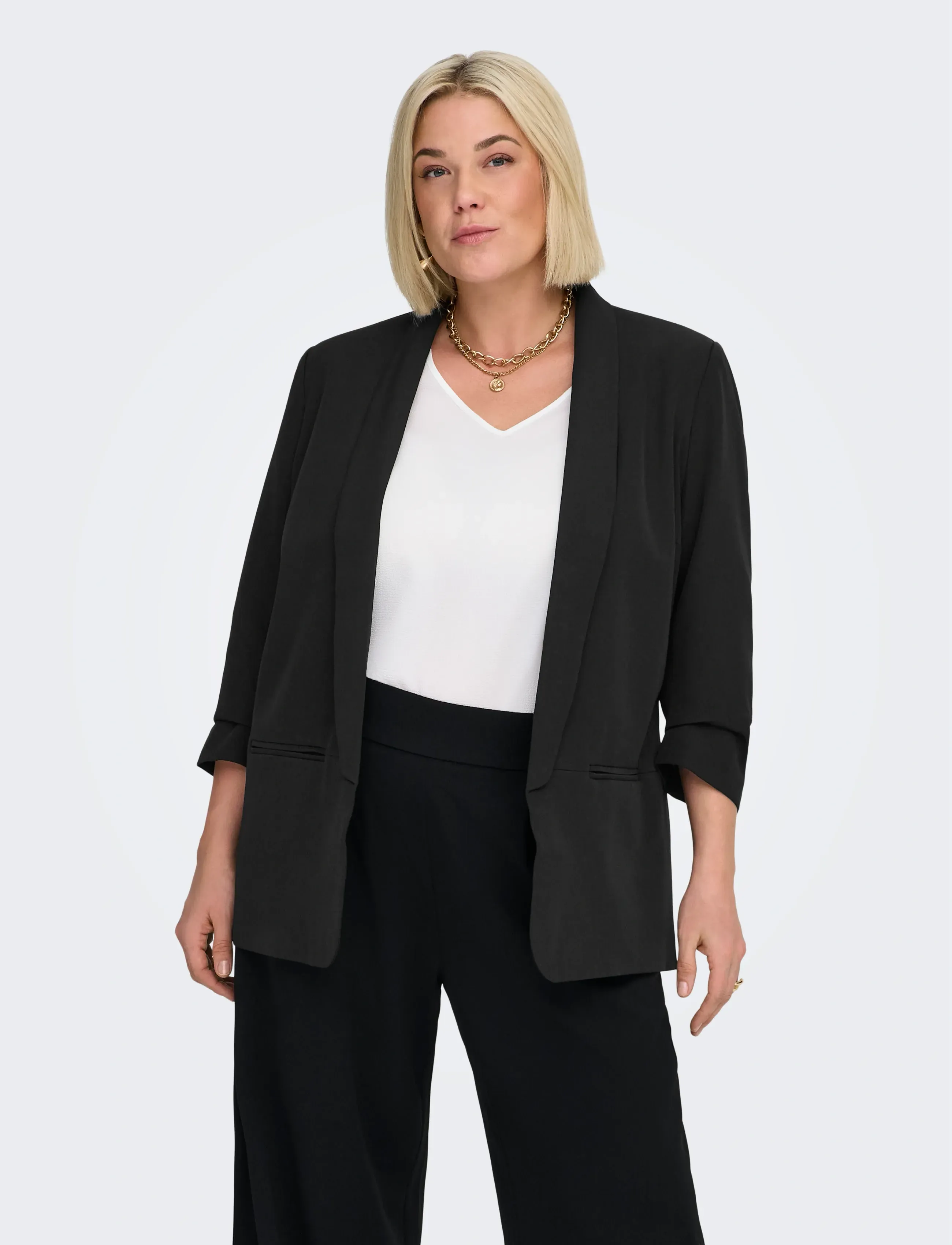 ONLY Carmakoma Carelly 3/4 Blazer Tlr Noos, Kvinder, 3/4 Ærme Sjalskrave Blazer, Sort, Str: 44