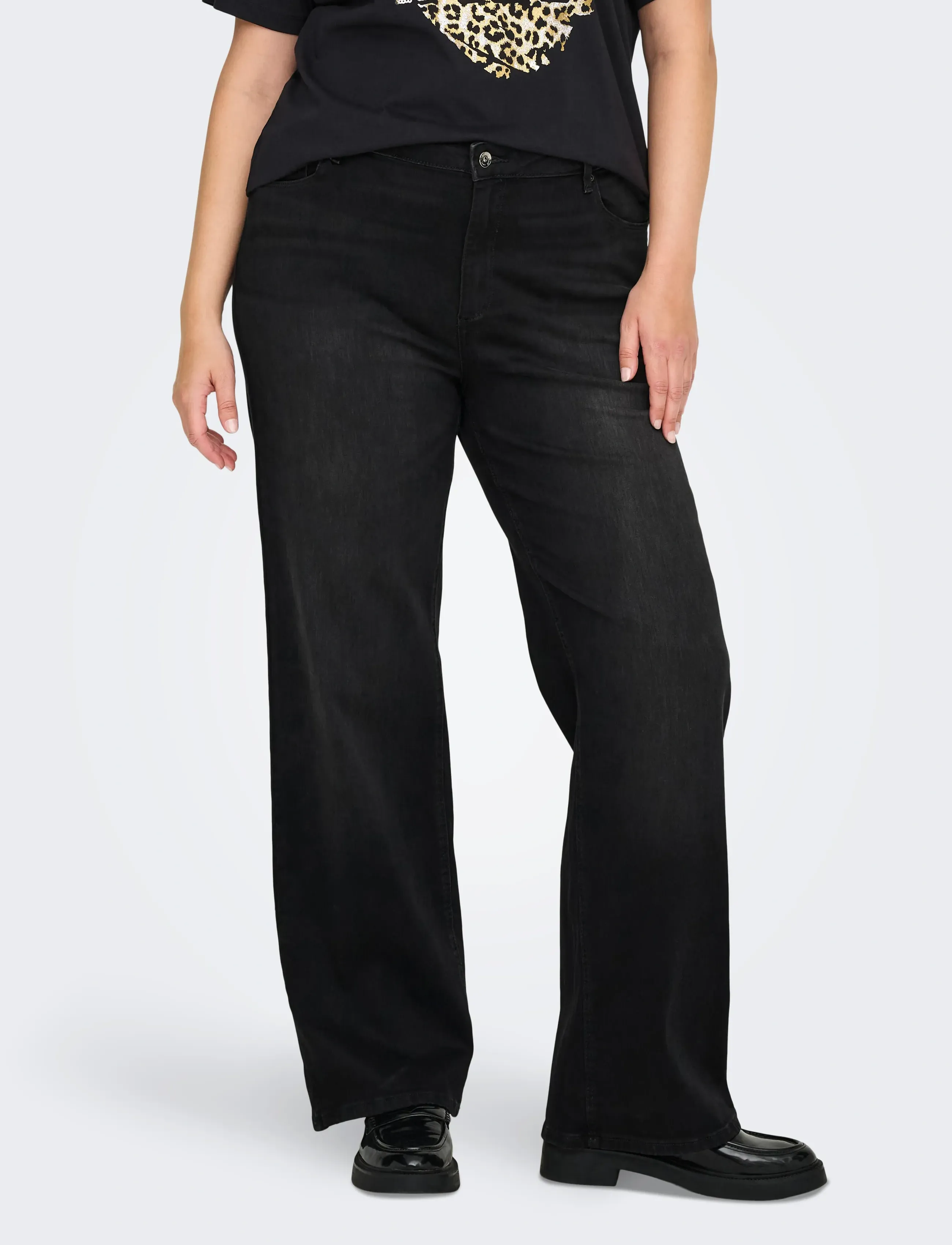 ONLY Carmakoma CARWILLY HW WIDE JEANS CRO1099 NOOS - Tøj - BLACK DENIM / black