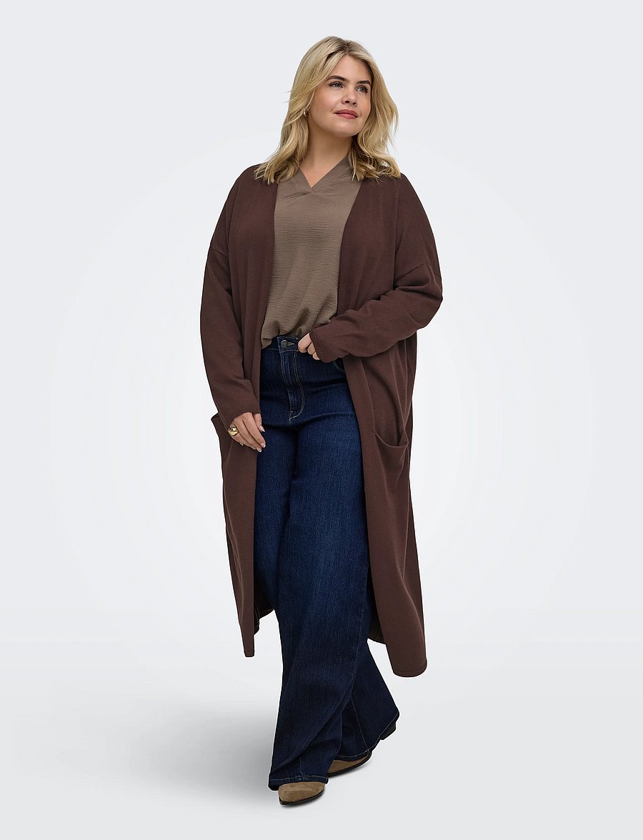 ONLY Carmakoma - CARNEW ESLY LS OPEN LONG CARD NOOS - cardigans - coffee bean - 0