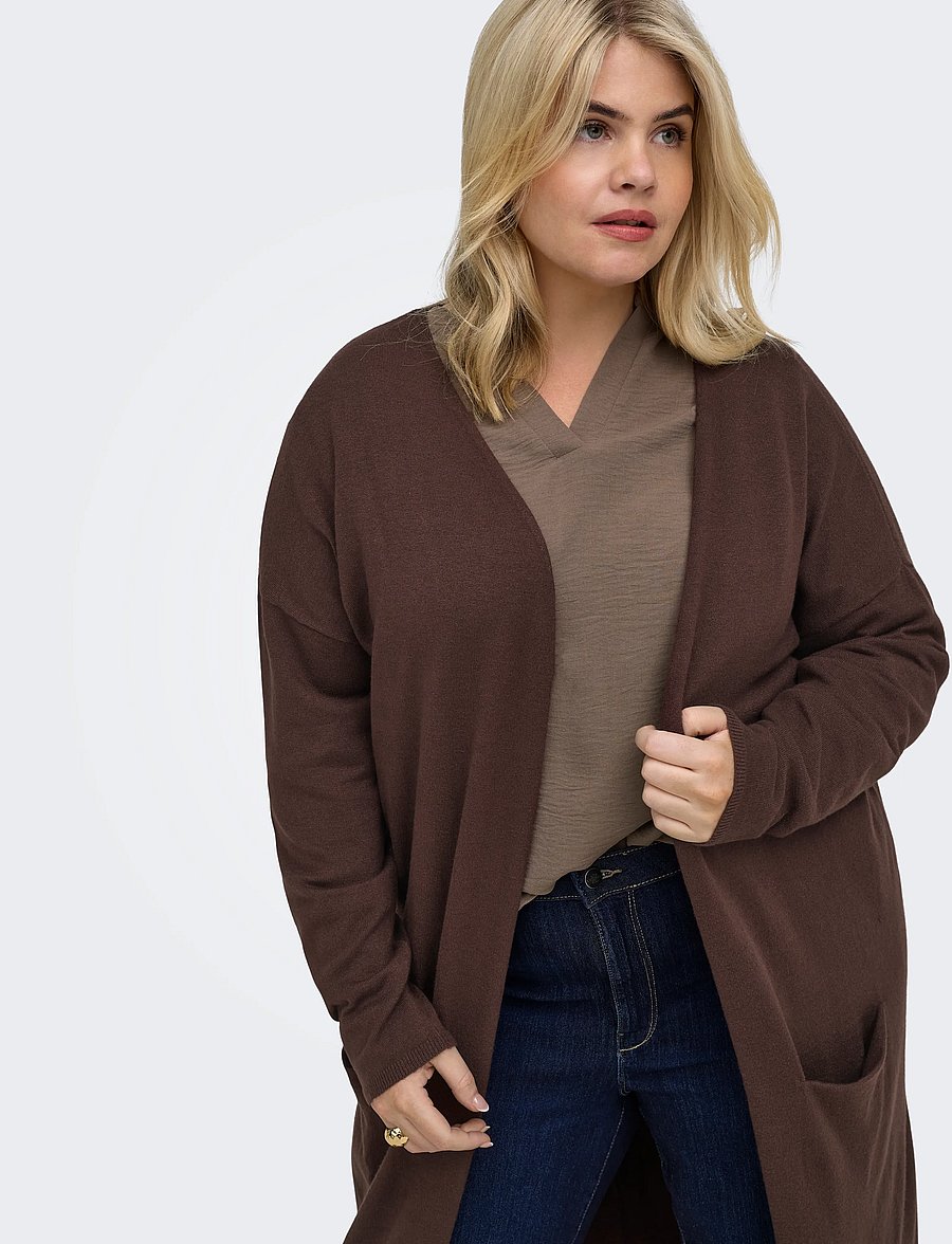 ONLY Carmakoma - CARNEW ESLY LS OPEN LONG CARD NOOS - cardigans - coffee bean - 5