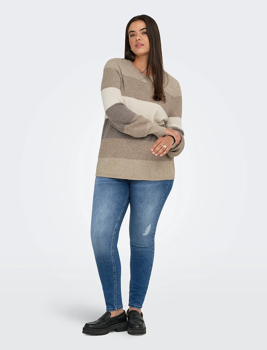 ONLY Carmakoma - CARNEW DARIA L/S STRIPE PULLOVER KNT - striktrøjer - feather gray - 0