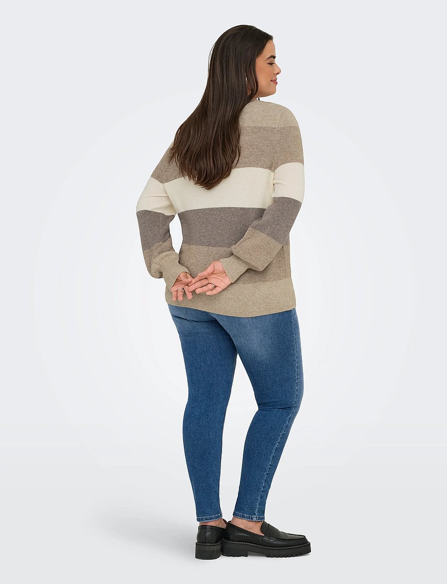 ONLY Carmakoma - CARNEW DARIA L/S STRIPE PULLOVER KNT - striktrøjer - feather gray - 3