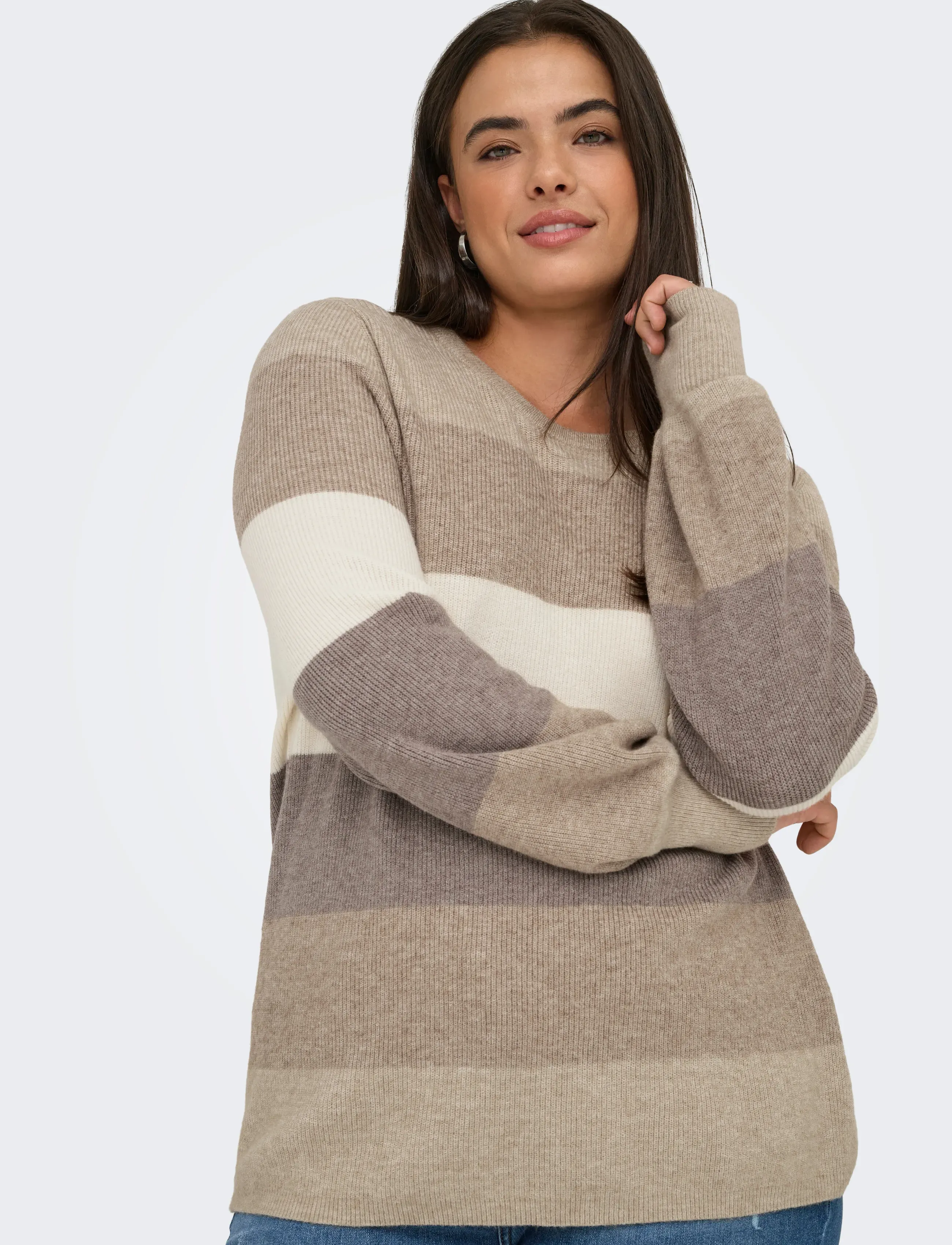 ONLY Carmakoma - CARNEW DARIA L/S STRIPE PULLOVER KNT - jumpers - feather gray - 4