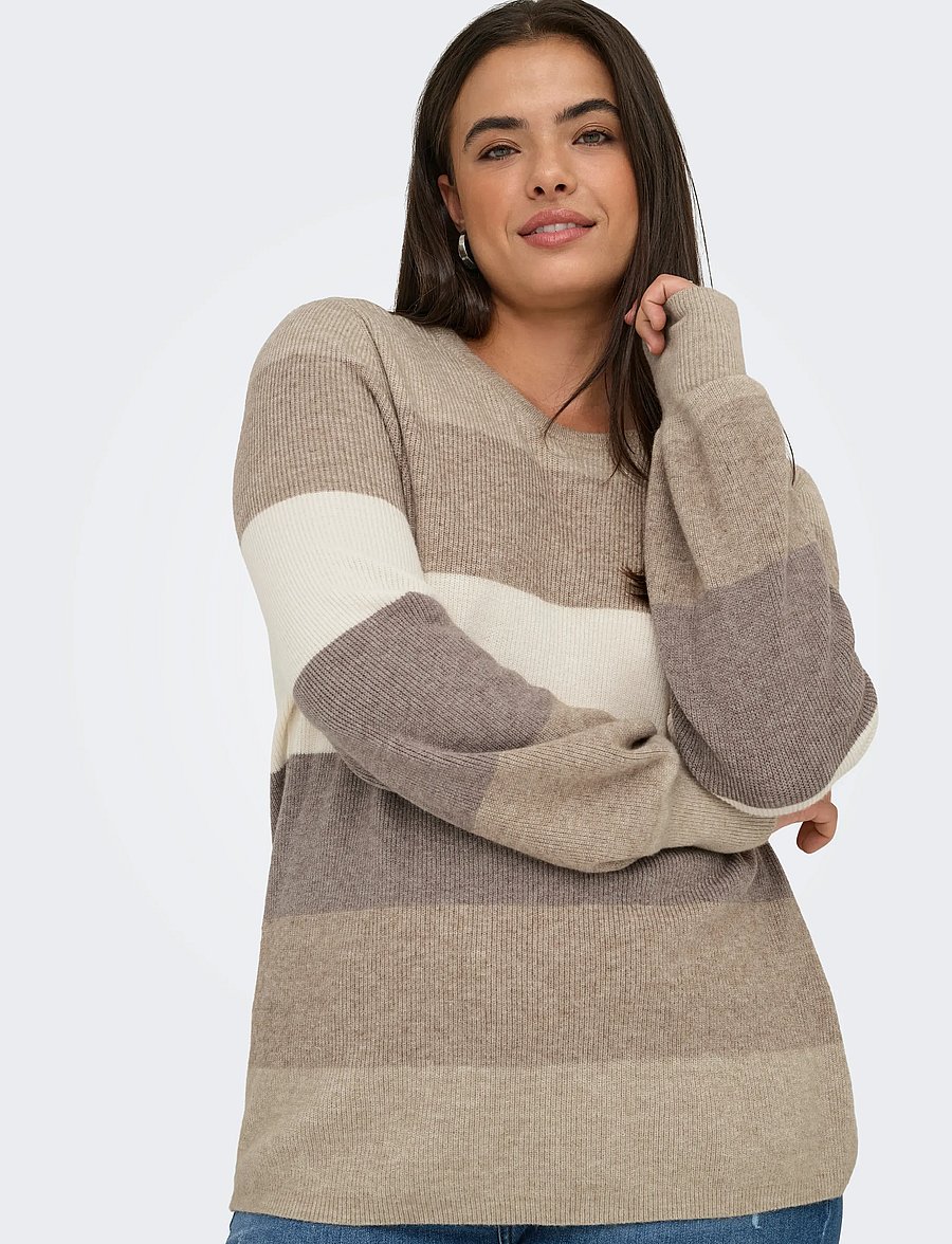 ONLY Carmakoma - CARNEW DARIA L/S STRIPE PULLOVER KNT - striktrøjer - feather gray - 4