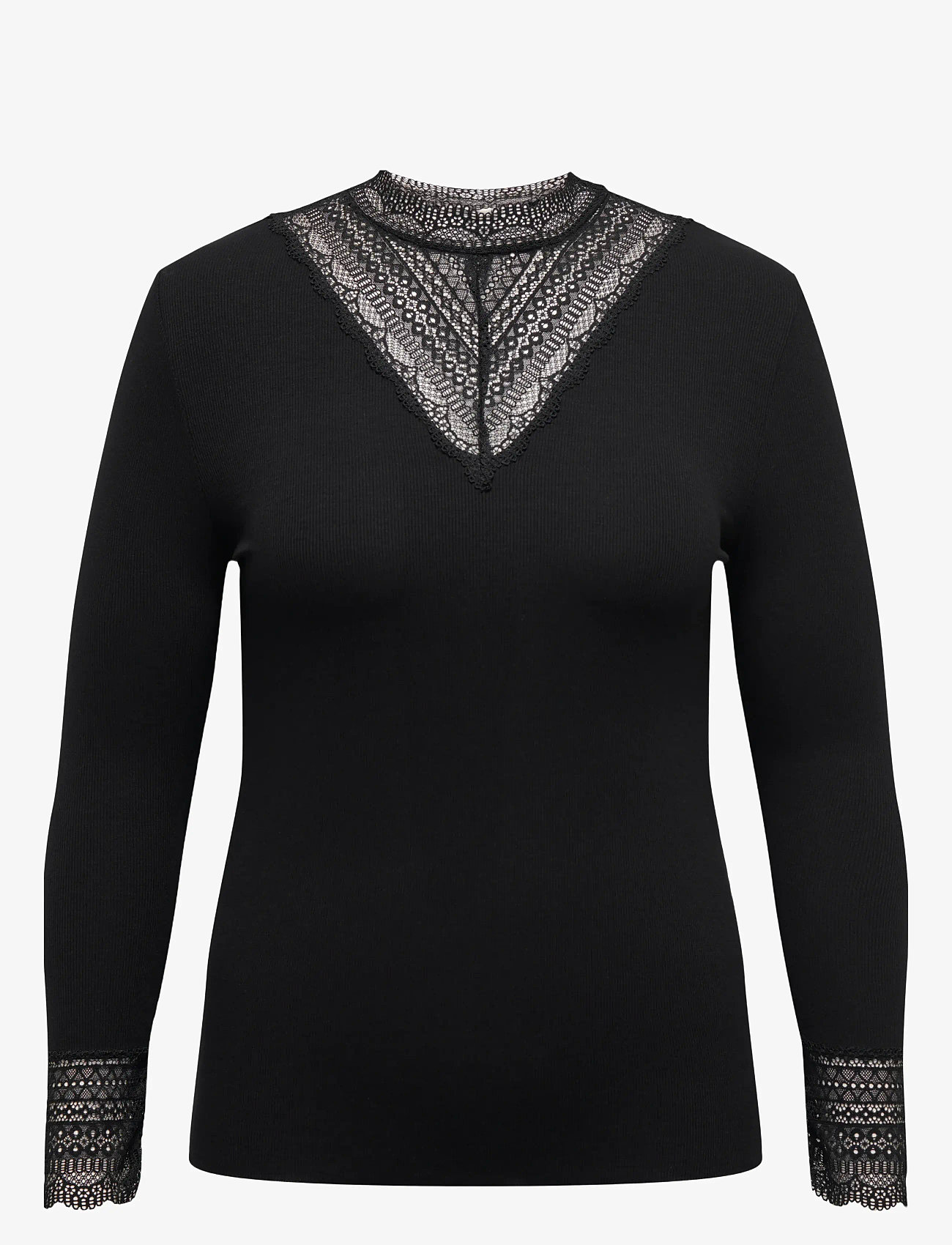 ONLY Carmakoma - CARTILDE RIB LACE L/S TOP JRS NOOS - black - 1