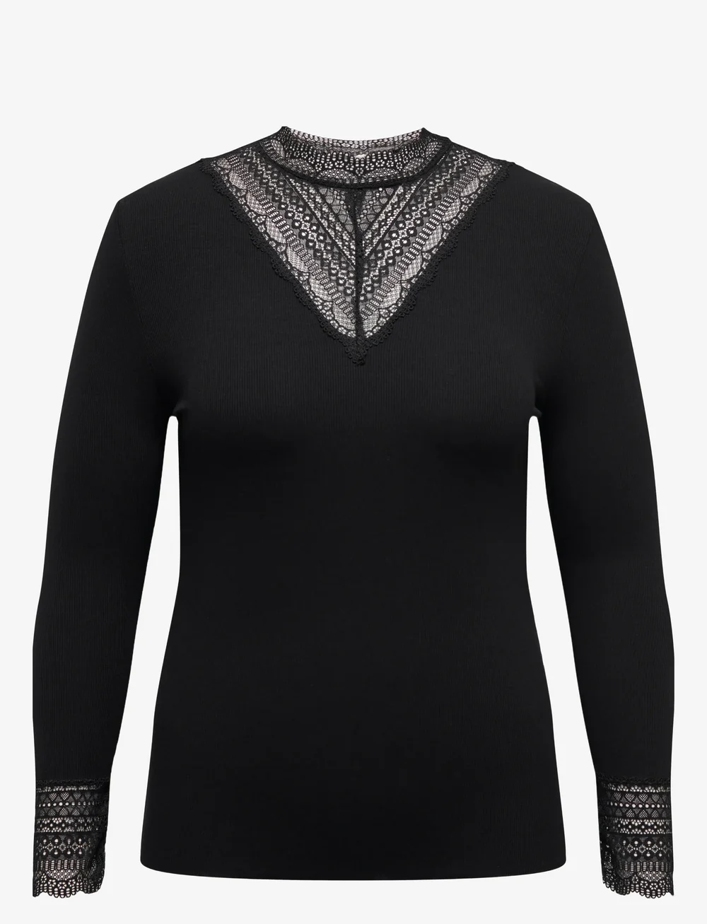 ONLY Carmakoma - CARTILDE RIB LACE L/S TOP JRS NOOS - långärmade toppar - black - 1