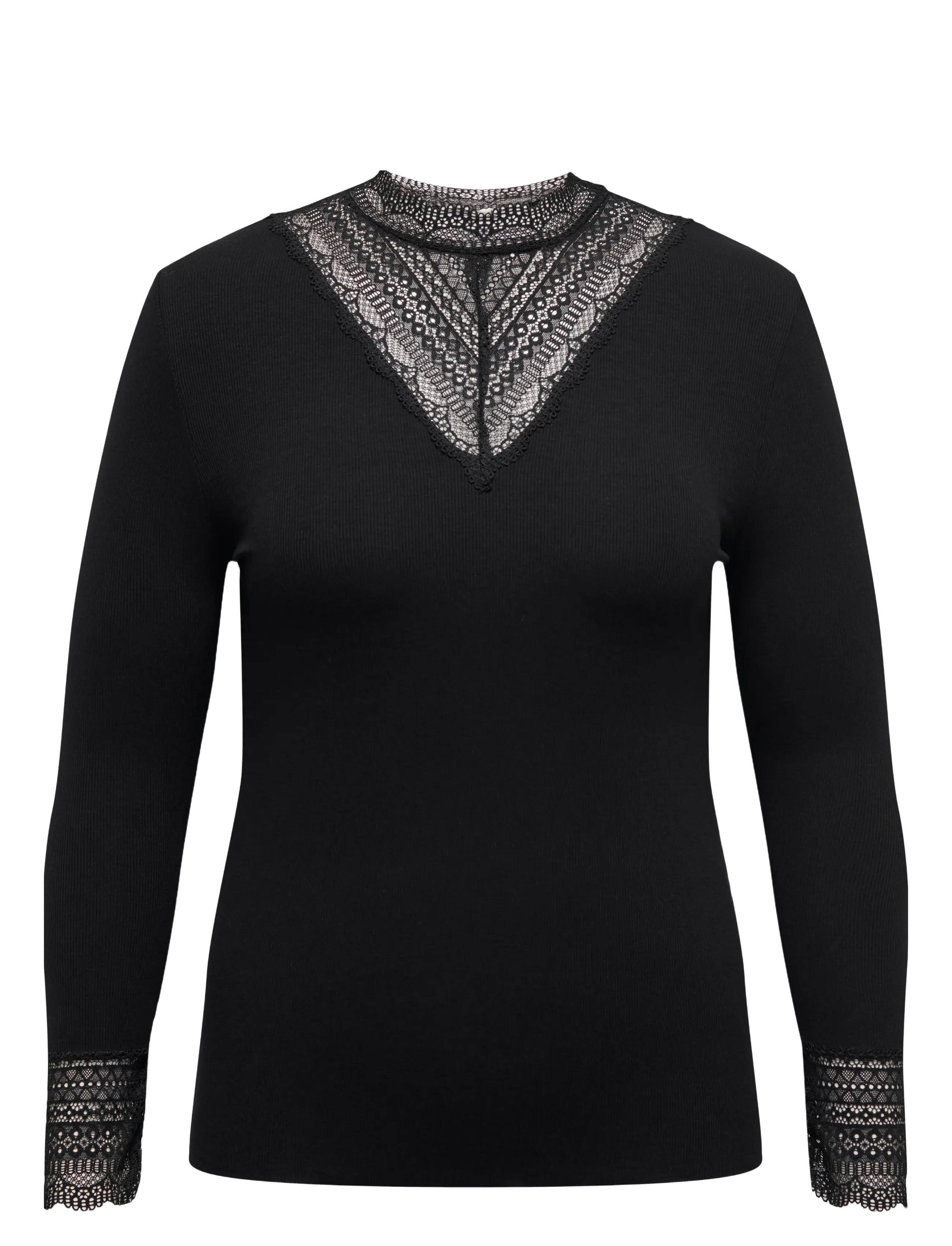 ONLY Carmakoma - CARTILDE RIB LACE L/S TOP JRS NOOS - black - 1