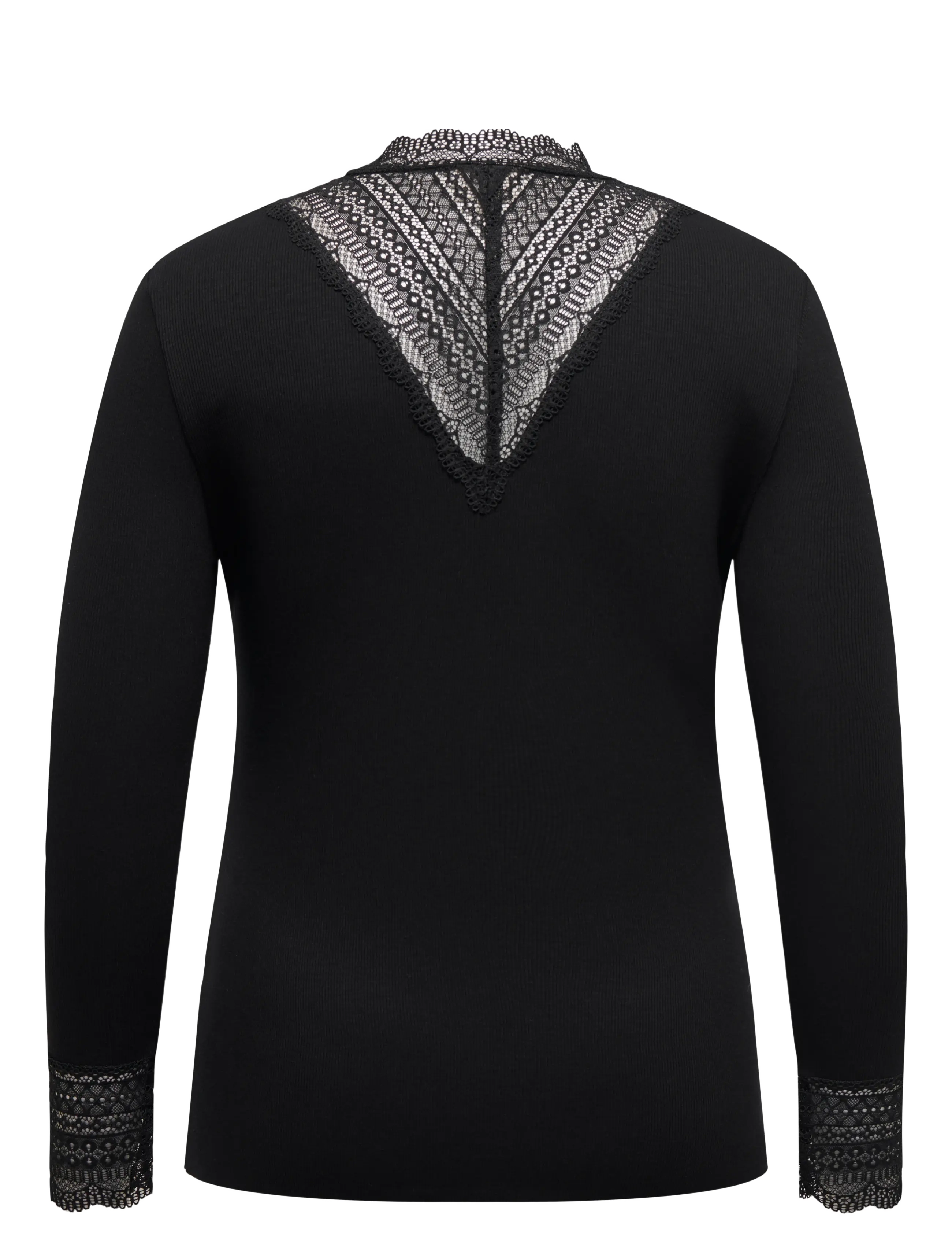 ONLY Carmakoma - CARTILDE RIB LACE L/S TOP JRS NOOS - black - 2