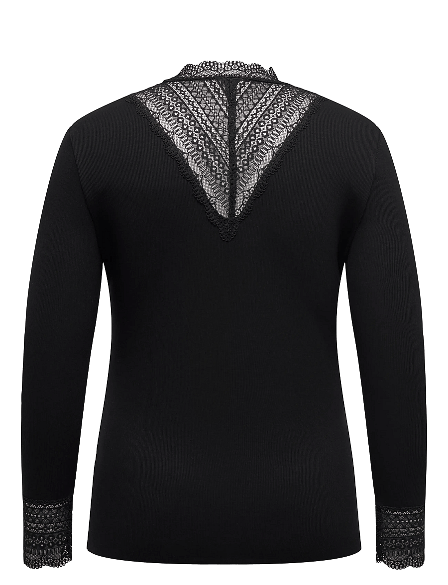 ONLY Carmakoma - CARTILDE RIB LACE L/S TOP JRS NOOS - black - 2
