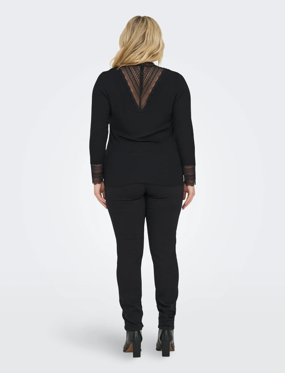 ONLY Carmakoma - CARTILDE RIB LACE L/S TOP JRS NOOS - långärmade toppar - black - 3