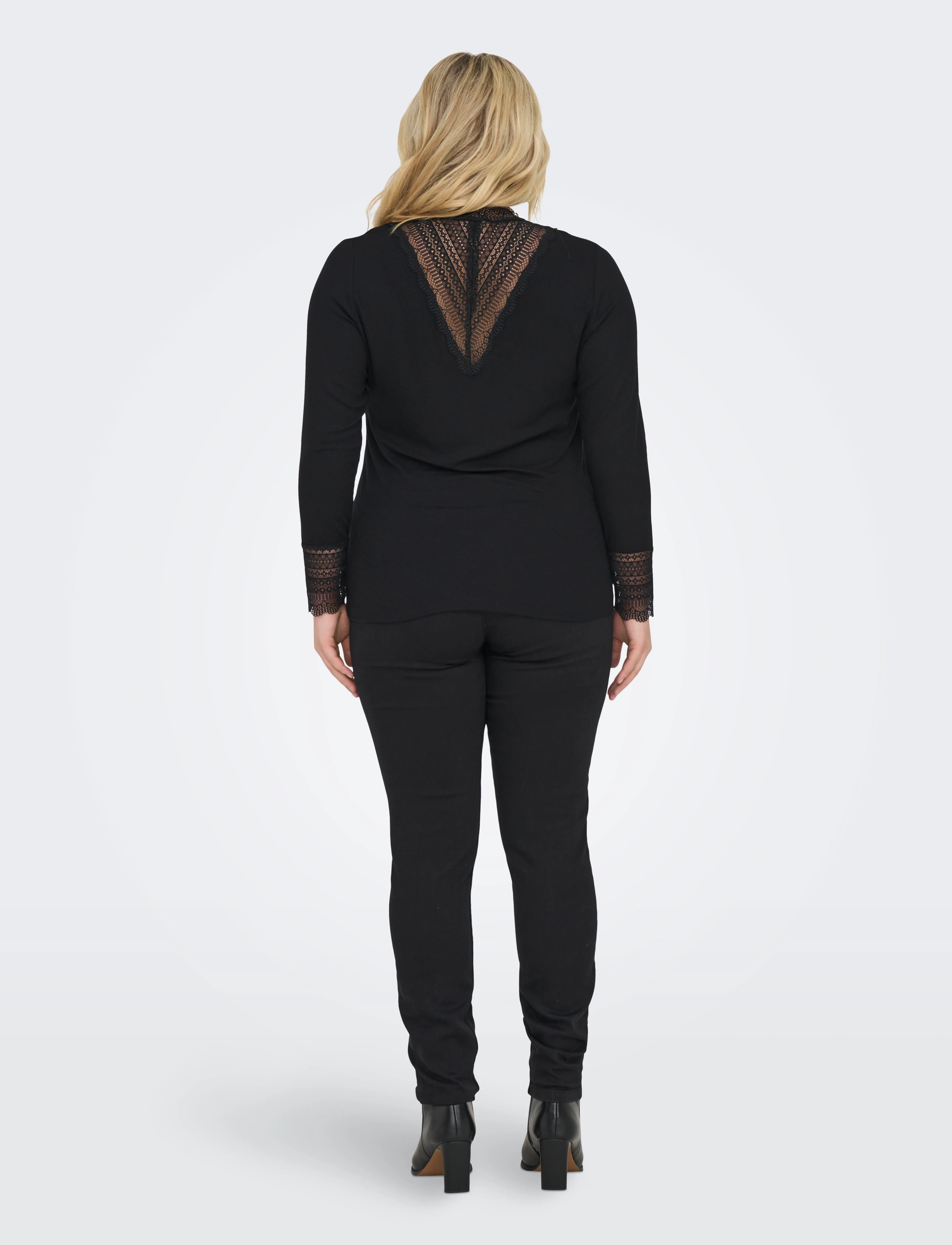 ONLY Carmakoma - CARTILDE RIB LACE L/S TOP JRS NOOS - black - 3