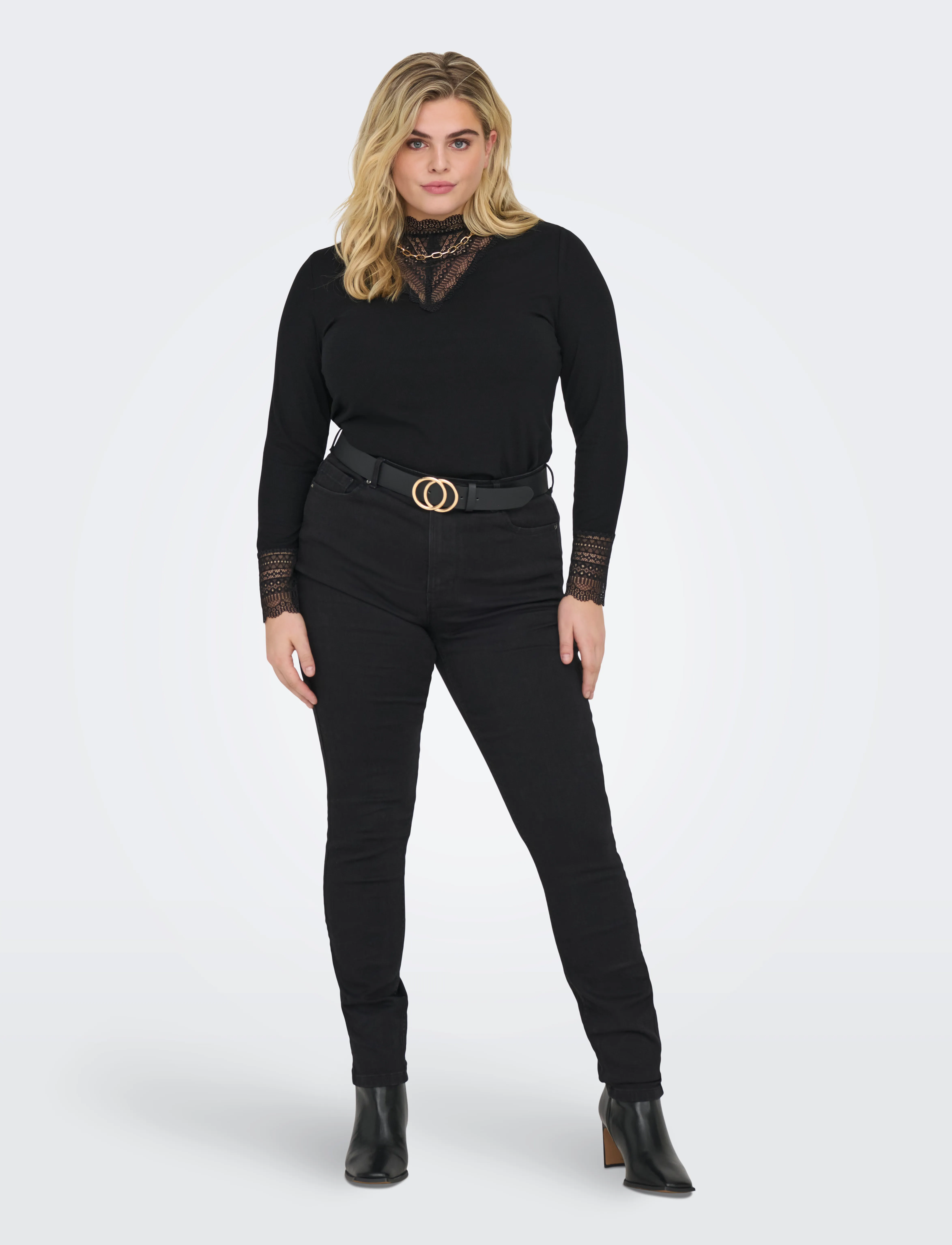 ONLY Carmakoma - CARTILDE RIB LACE L/S TOP JRS NOOS - black - 4