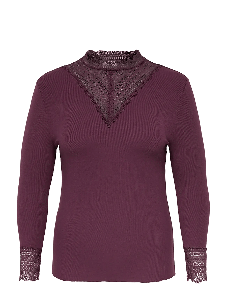 ONLY Carmakoma - CARTILDE RIB LACE L/S TOP JRS NOOS - langærmede toppe - fig - 1