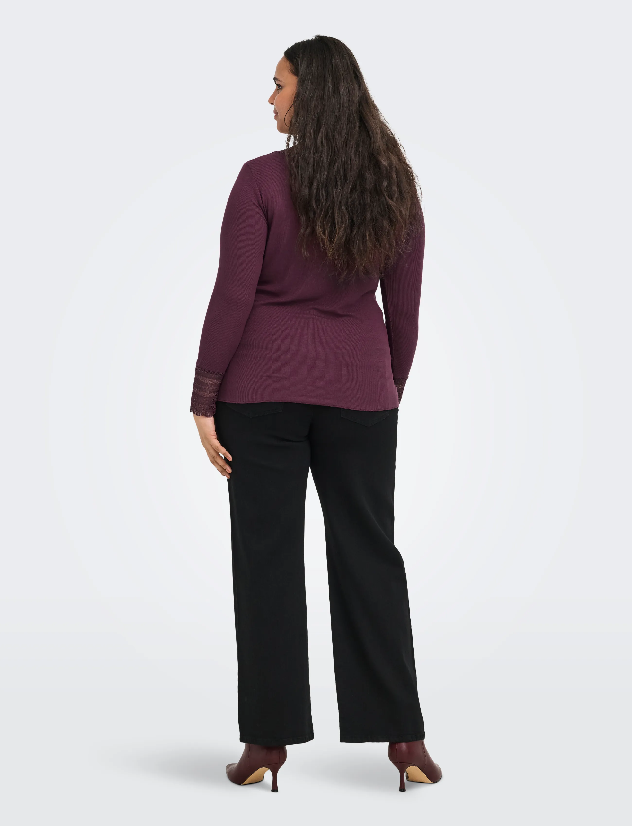 ONLY Carmakoma - CARTILDE RIB LACE L/S TOP JRS NOOS - langærmede toppe - fig - 3