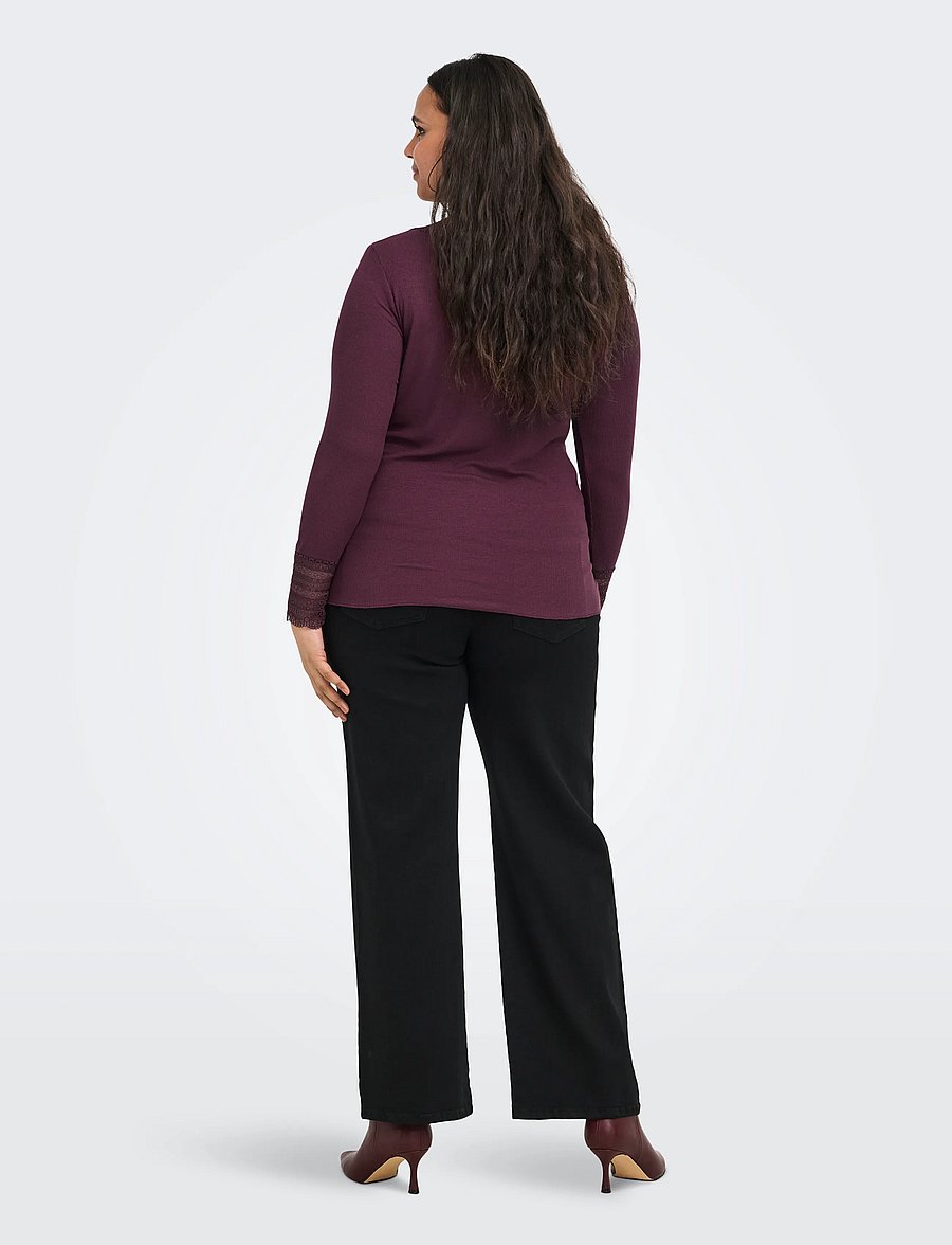 ONLY Carmakoma - CARTILDE RIB LACE L/S TOP JRS NOOS - langærmede toppe - fig - 3