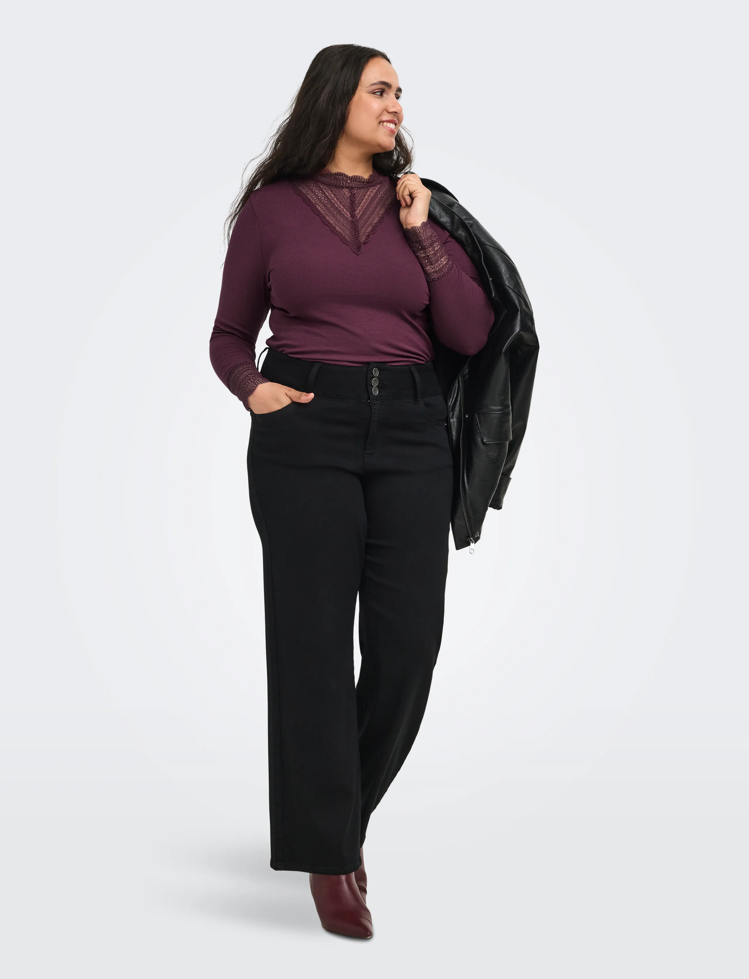 ONLY Carmakoma - CARTILDE RIB LACE L/S TOP JRS NOOS - langærmede toppe - fig - 4