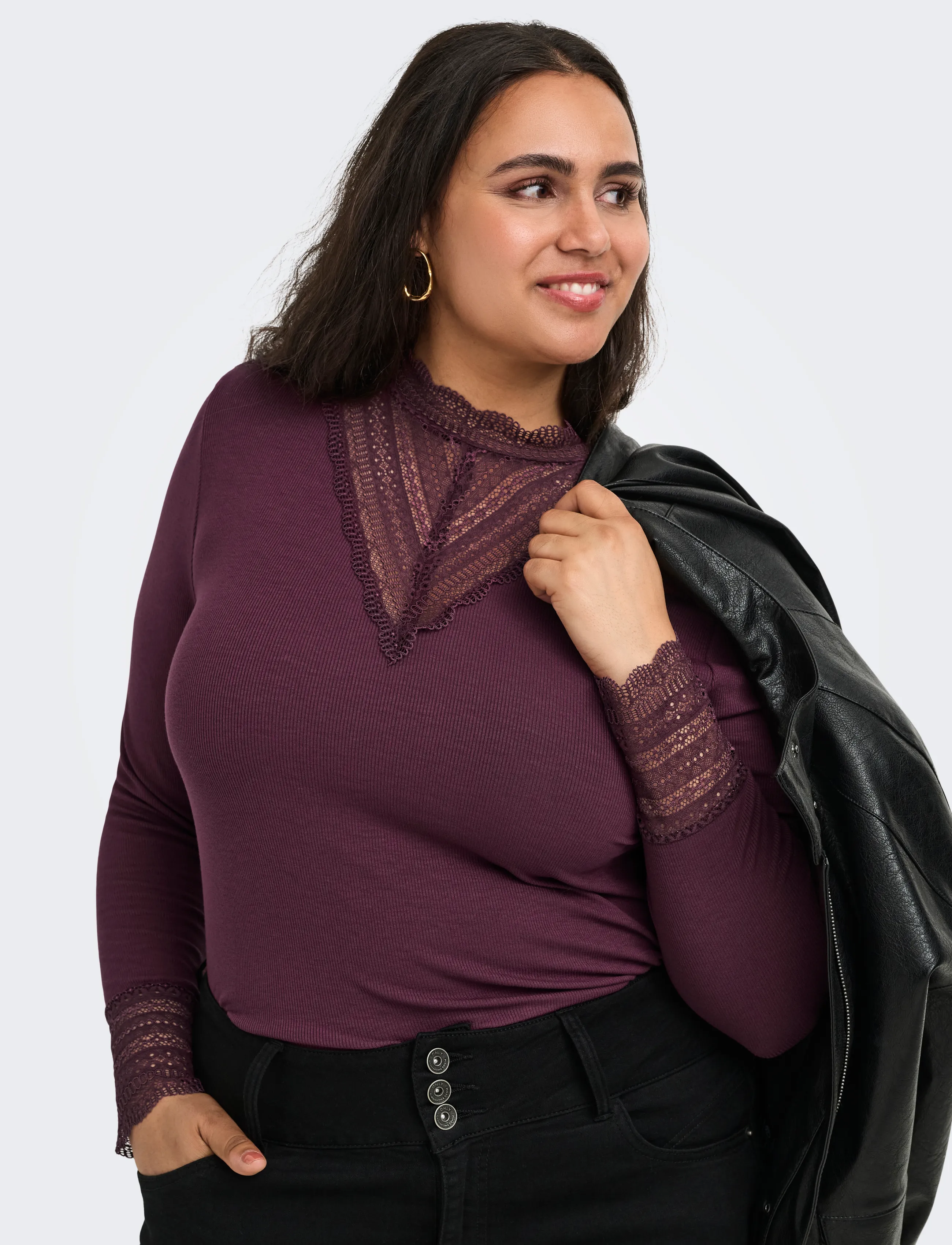 ONLY Carmakoma Cartilde Rib Lace L/S Top Jrs Noos blusar dam – bild 6
