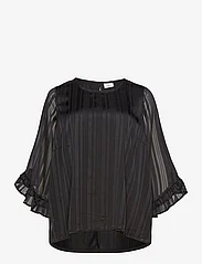 ONLY Carmakoma - CARFLOOR L/S FRILL TOP WVN - short-sleeved blouses - black - 0