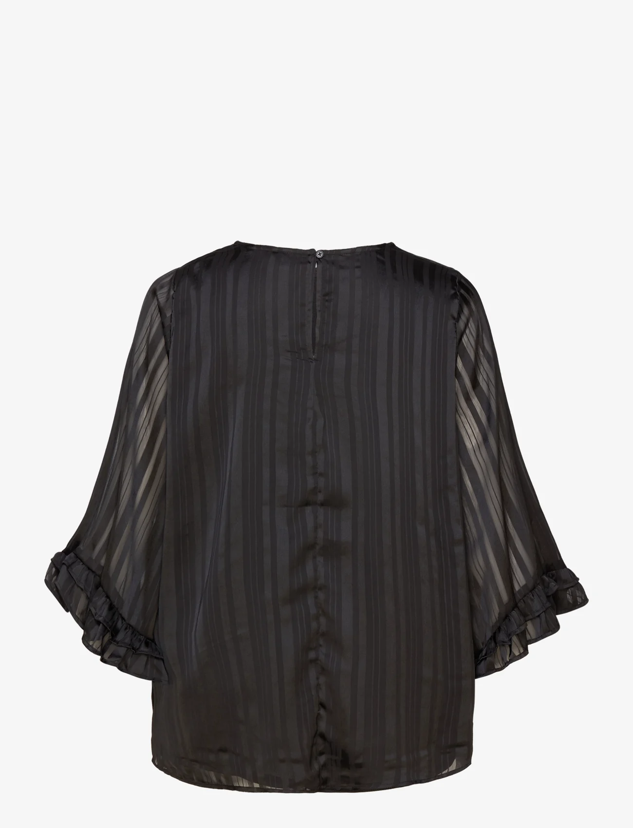 ONLY Carmakoma - CARFLOOR L/S FRILL TOP WVN - short-sleeved blouses - black - 1
