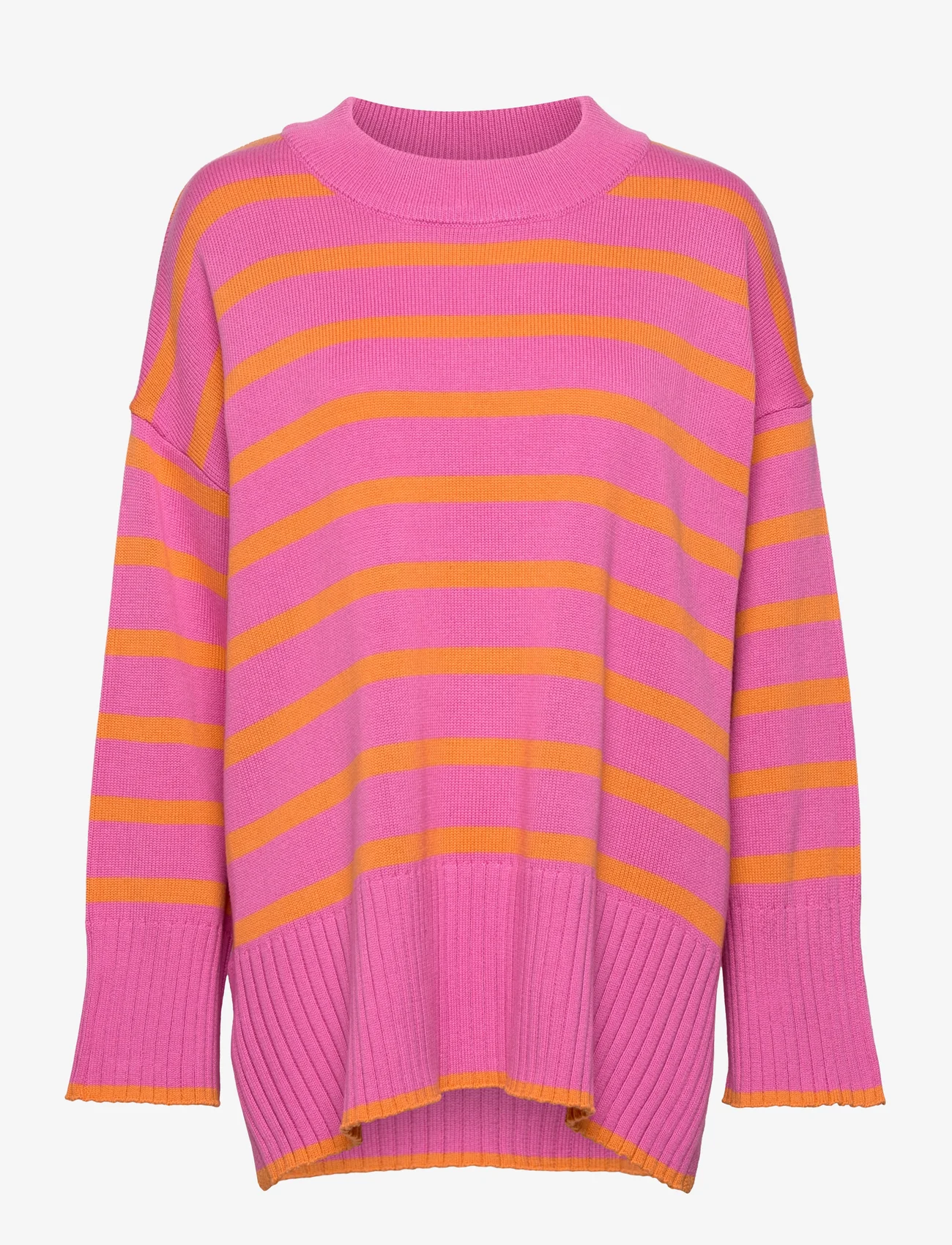 ONLY Carmakoma - CARHELLA LS LOOSE STRIPED O-NECK KNT - jumpers - strawberry moon - 0
