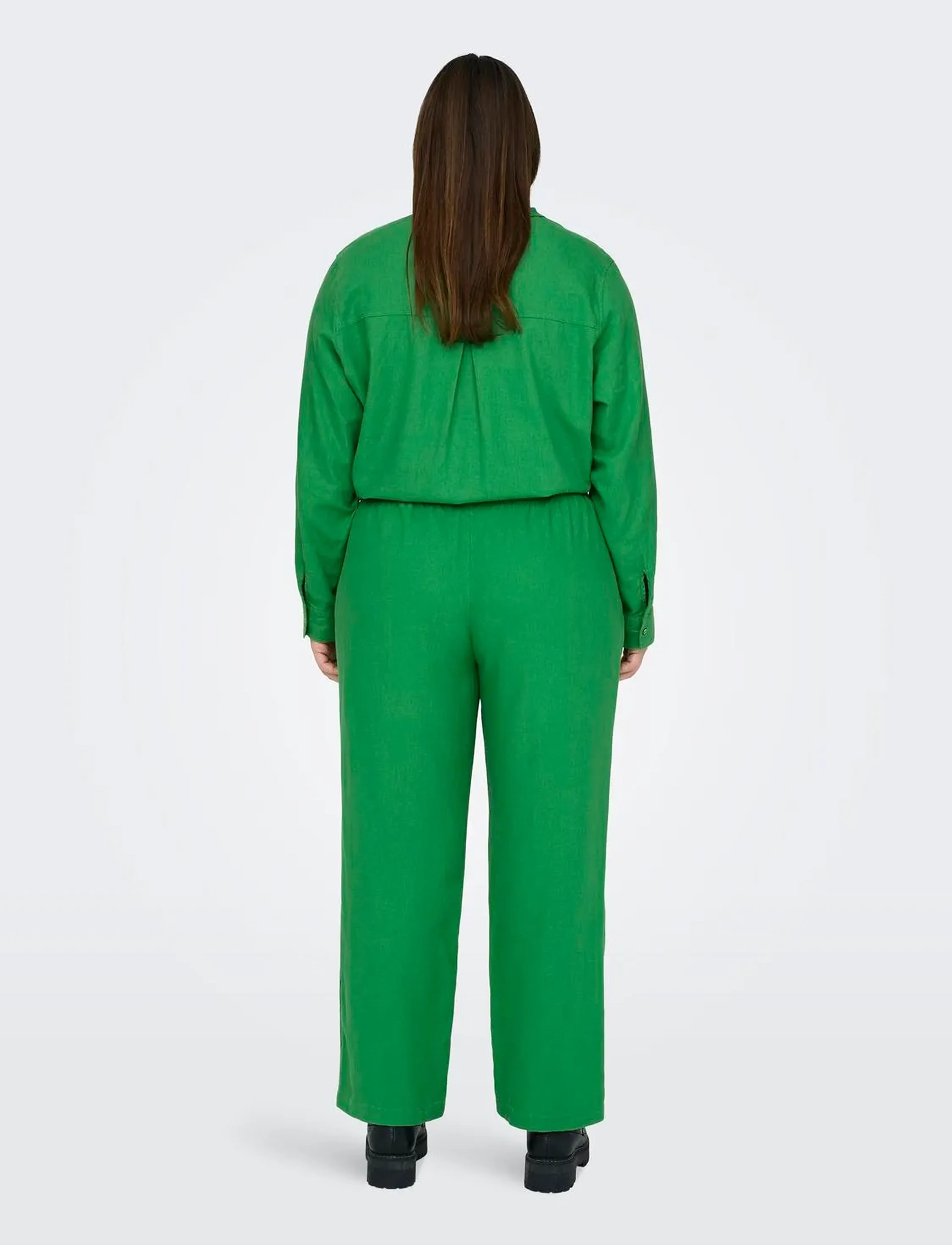 ONLY Carmakoma - CARCARO MW LINEN BL PULL-UP PANT TLR - hørbukser - green bee - 3