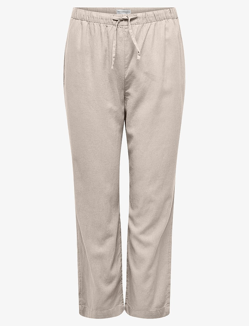 ONLY Carmakoma - CARCARO MW LINEN BL PULL-UP PANT TLR - pellavahousut - pumice stone - 0