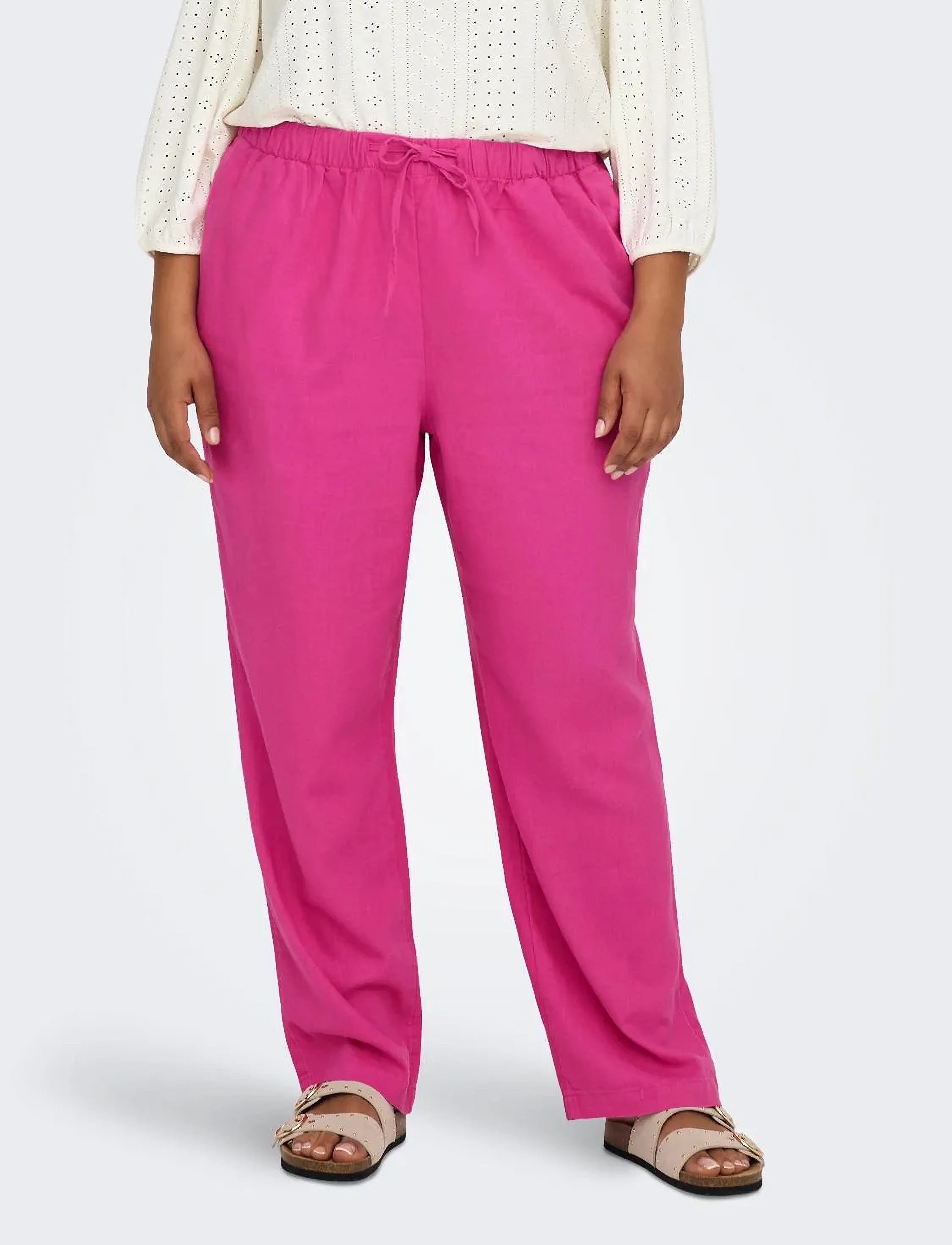 ONLY Carmakoma CARCARO MW LINEN BL PULL-UP PANT TLR - Bukser - RASPBERRY ROSE / pink/rose