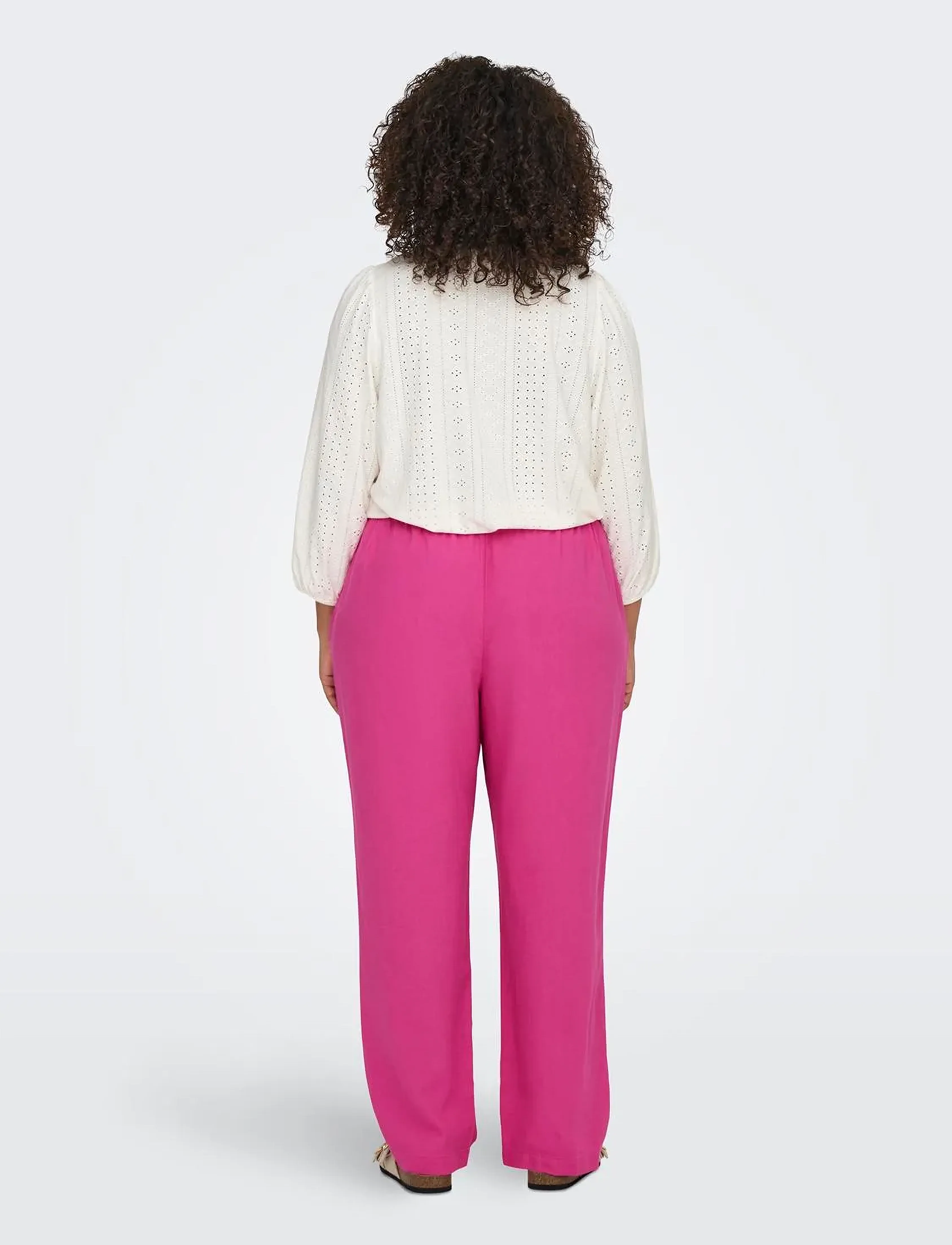 ONLY Carmakoma - CARCARO MW LINEN BL PULL-UP PANT TLR - hørbukser - raspberry rose - 3