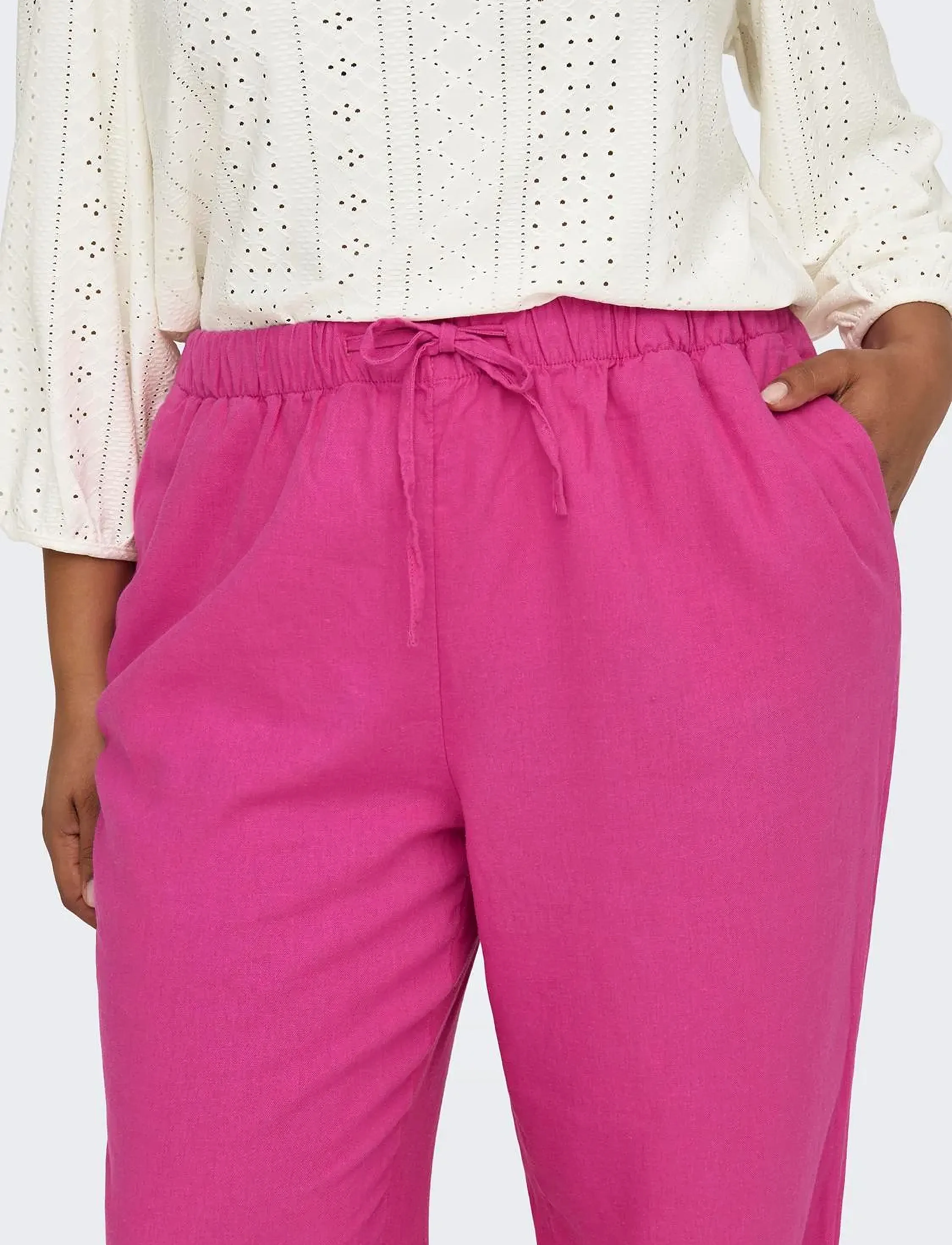 ONLY Carmakoma - CARCARO MW LINEN BL PULL-UP PANT TLR - hørbukser - raspberry rose - 4