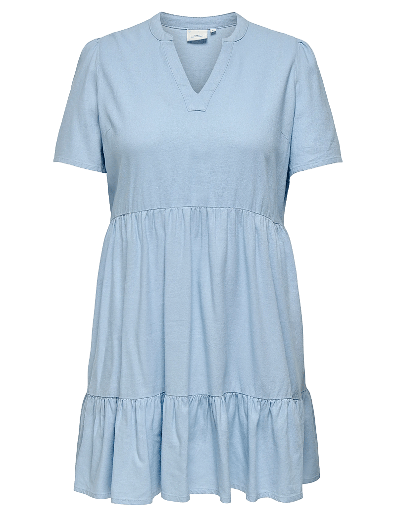 ONLY Carmakoma - CARTIRI-CARO S/S V-NECK LIN DRESS TLR - sommerkjoler - cashmere blue - 0