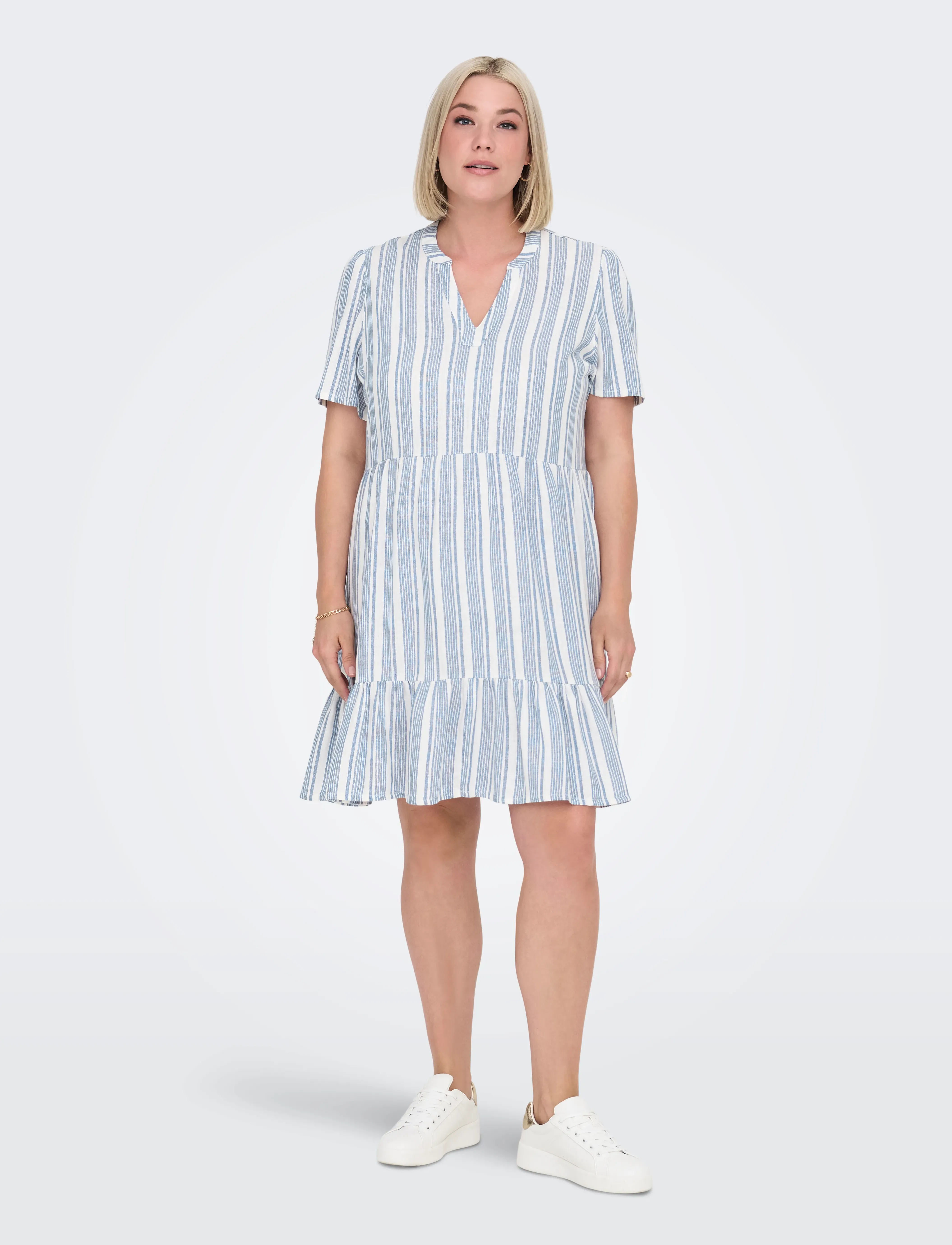 ONLY Carmakoma CARTIRI-CARO S/S V-NECK LIN DRESS  TLR - Suvekleidid - CORONET BLUE / blue