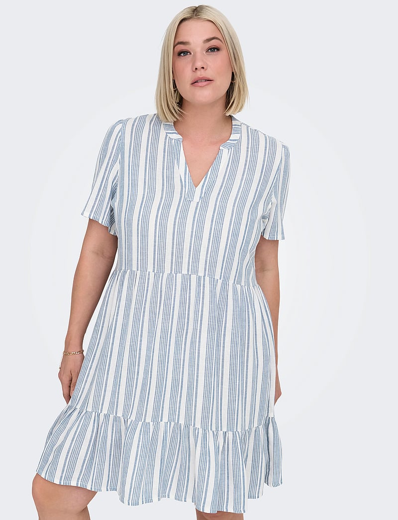 ONLY Carmakoma - CARTIRI-CARO S/S V-NECK LIN DRESS TLR - sommerkjoler - coronet blue - 5